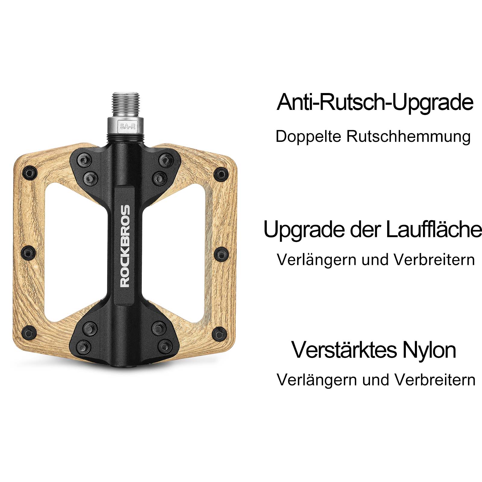 ROCKBROS Pedale CNC Alu Flat Pedale mit 3 abgedichtete Lager Holzfarbe - Fahrradpedale ROCKBROS - EU - NooMii