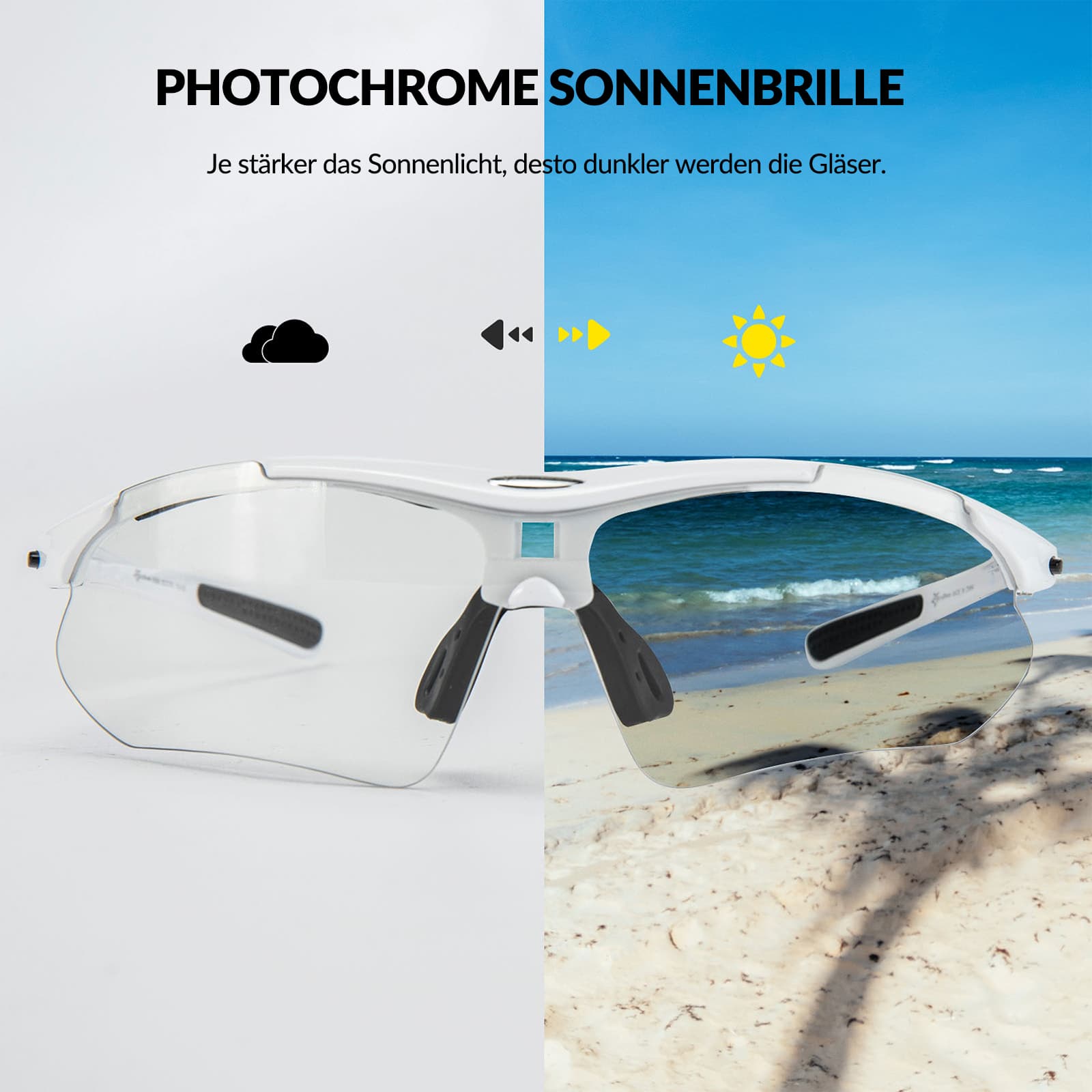 ROCKBROS Photochromic Sportbrillen Mit Austauschbarem Elastischem Stirnband - Fahrradbrille ROCKBROS - EU - NooMii