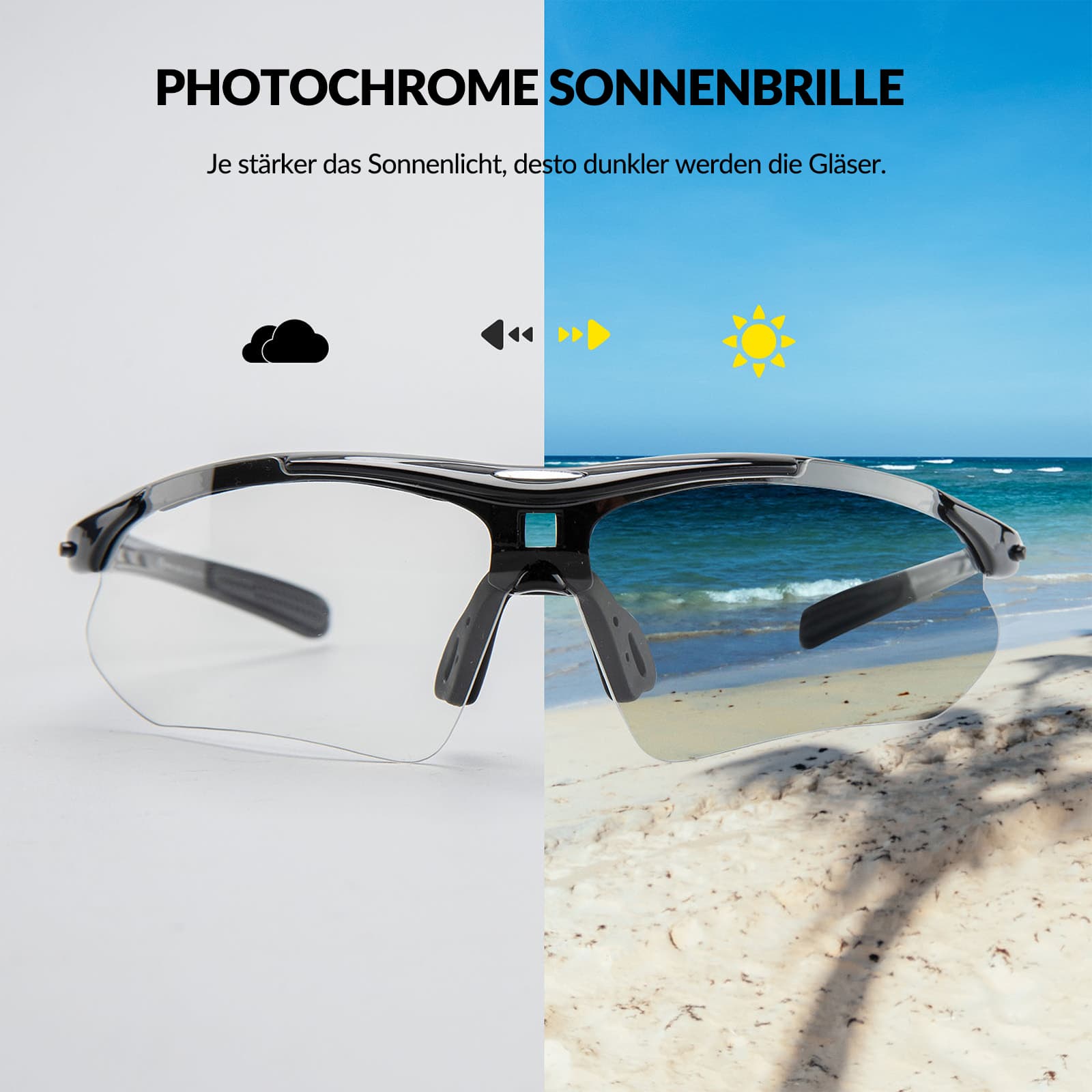 ROCKBROS Photochromic Sportbrillen Mit Austauschbarem Elastischem Stirnband - Fahrradbrille ROCKBROS - EU - NooMii