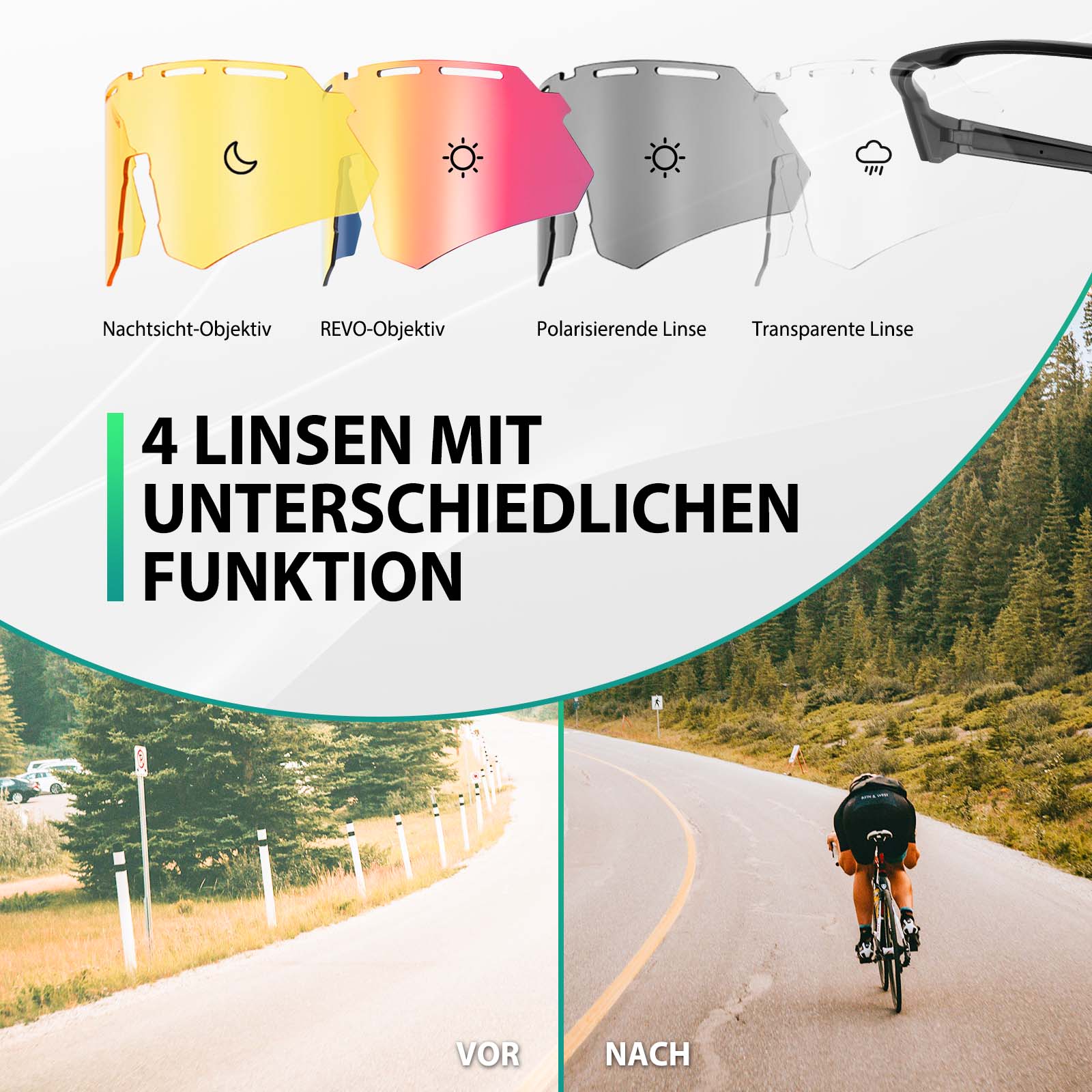 ROCKBROS Polarisierte Fahrradbrille mit 4 Wechselgläser - Fahrradbrille ROCKBROS - EU - NooMii