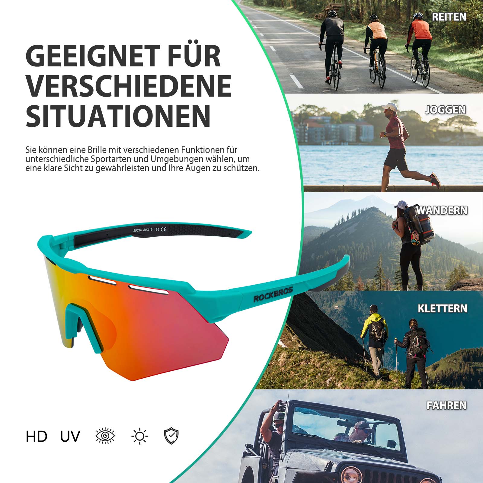 ROCKBROS Polarisierte Fahrradbrille mit 4 Wechselgläser - Fahrradbrille ROCKBROS - EU - NooMii