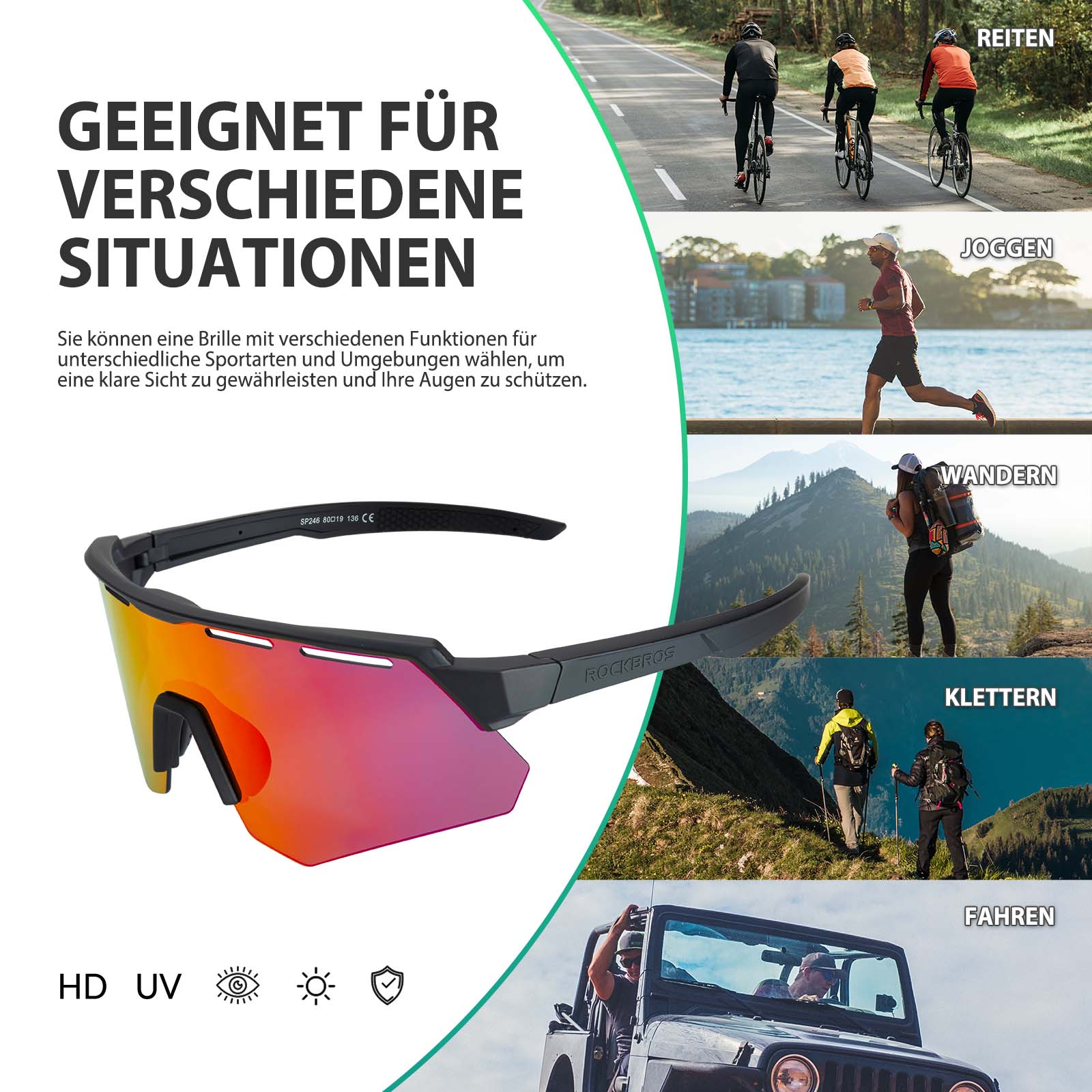 ROCKBROS Polarisierte Fahrradbrille mit 4 Wechselgläser - Fahrradbrille ROCKBROS - EU - NooMii
