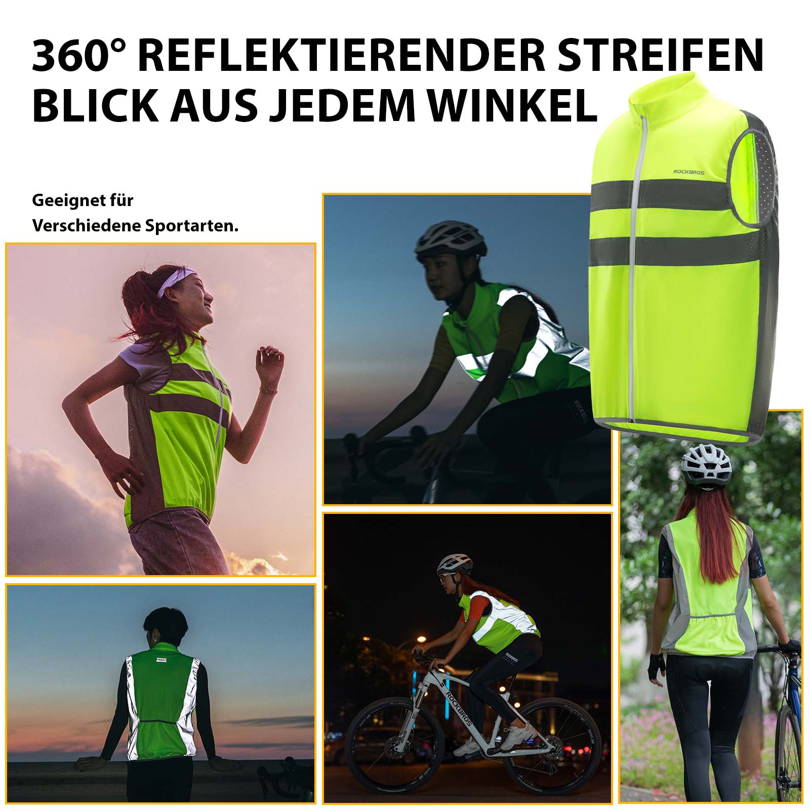 ROCKBROS Reflektierende Weste Reiten Sicherheitsweste Fluoreszierend Grün - Fahrradjacke ROCKBROS - EU - NooMii