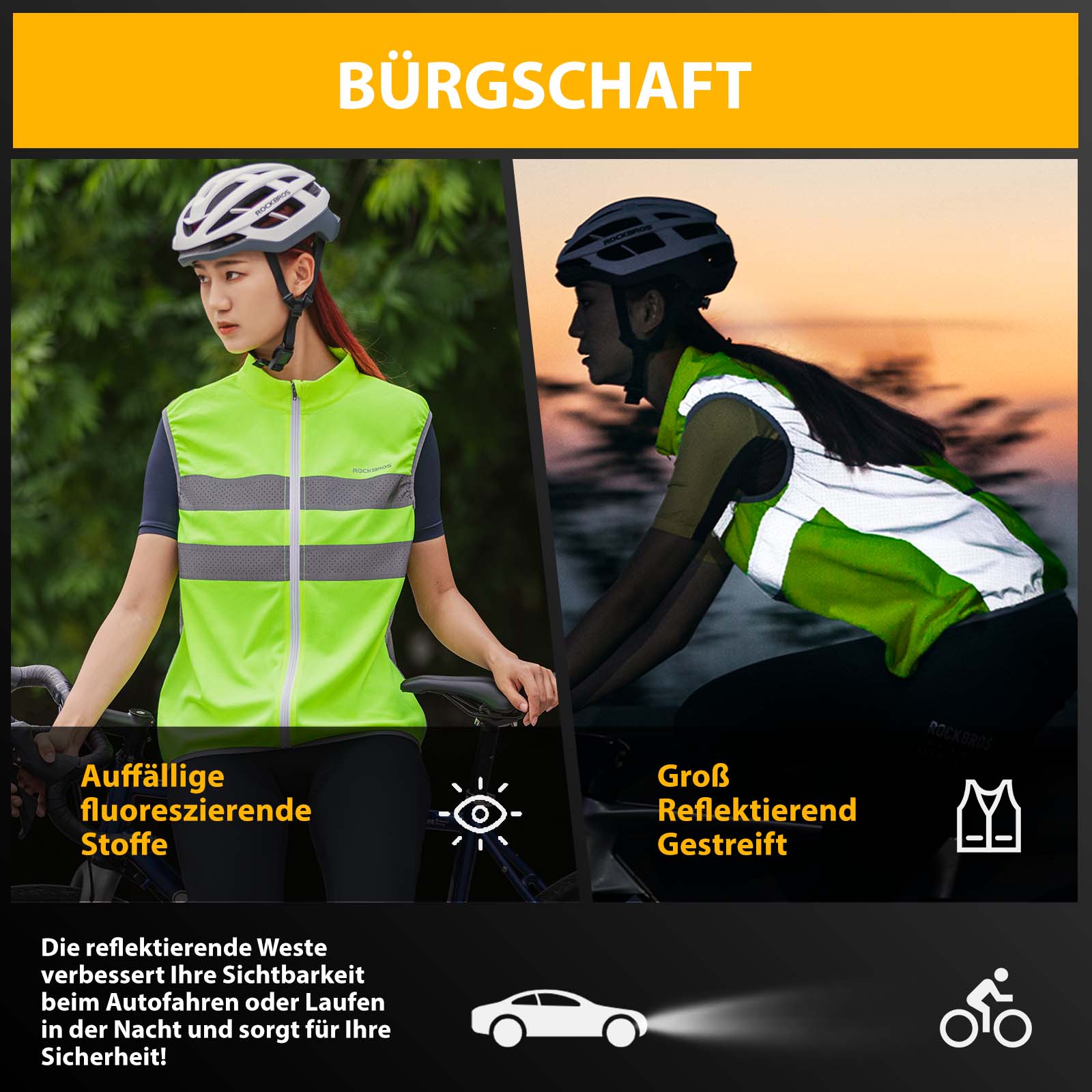 ROCKBROS Reflektierende Weste Reiten Sicherheitsweste Fluoreszierend Grün - Fahrradjacke ROCKBROS - EU - NooMii
