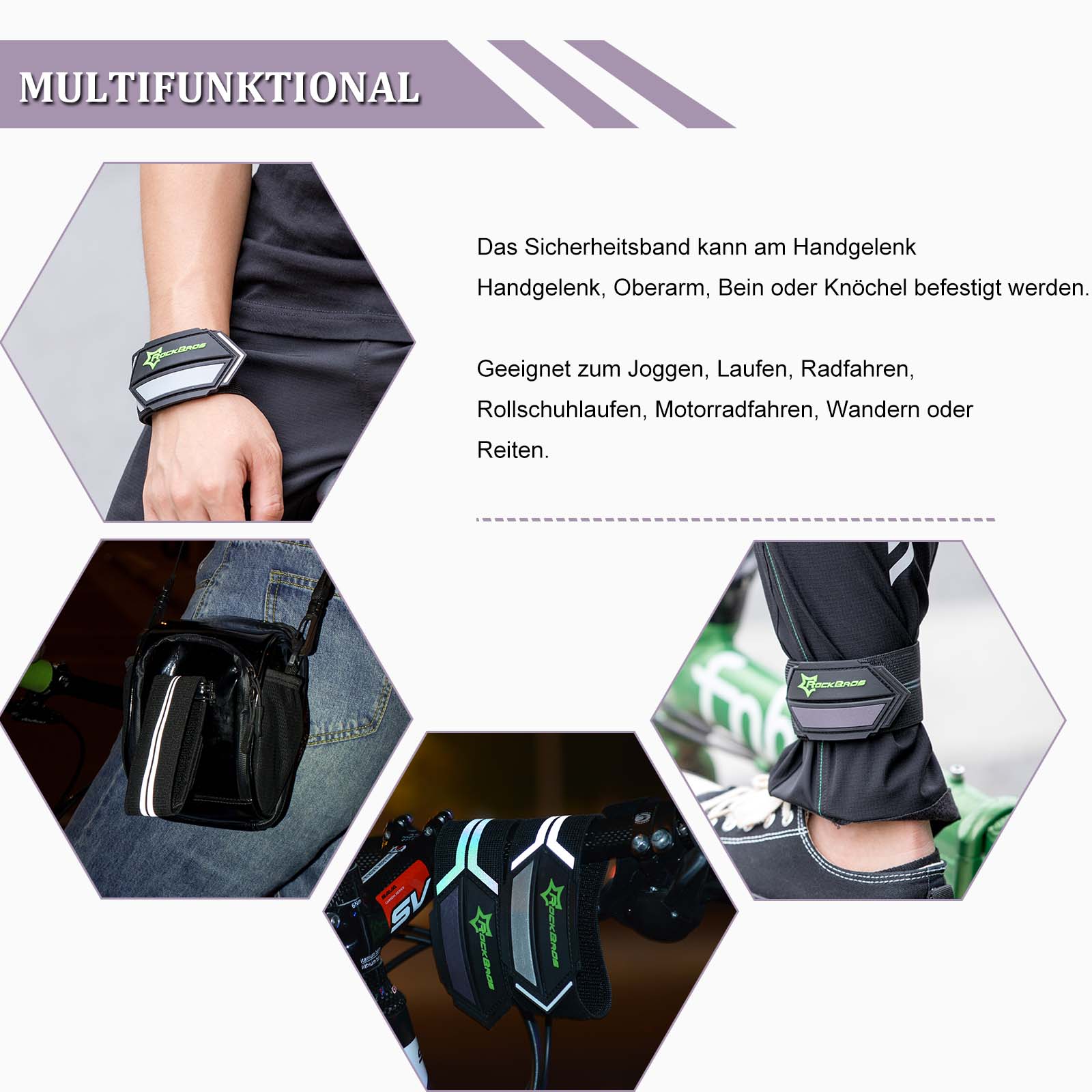 ROCKBROS Reflektorbänder Hosenband mit Klettverschluss 1 Paar Schwarz - Reflektorbänder ROCKBROS - EU - NooMii