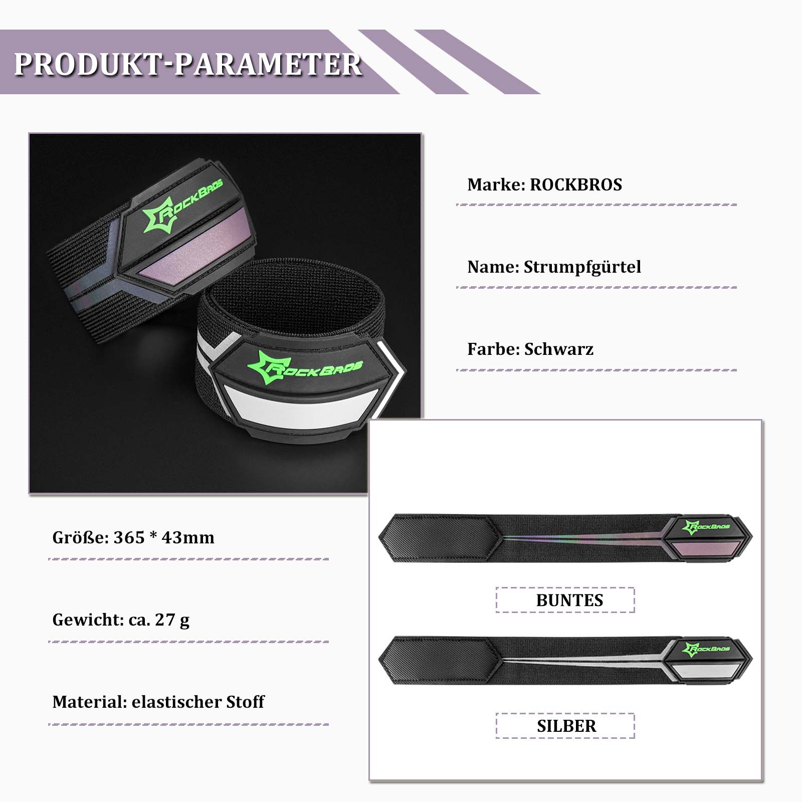 ROCKBROS Reflektorbänder Hosenband mit Klettverschluss 1 Paar Schwarz - Reflektorbänder ROCKBROS - EU - NooMii