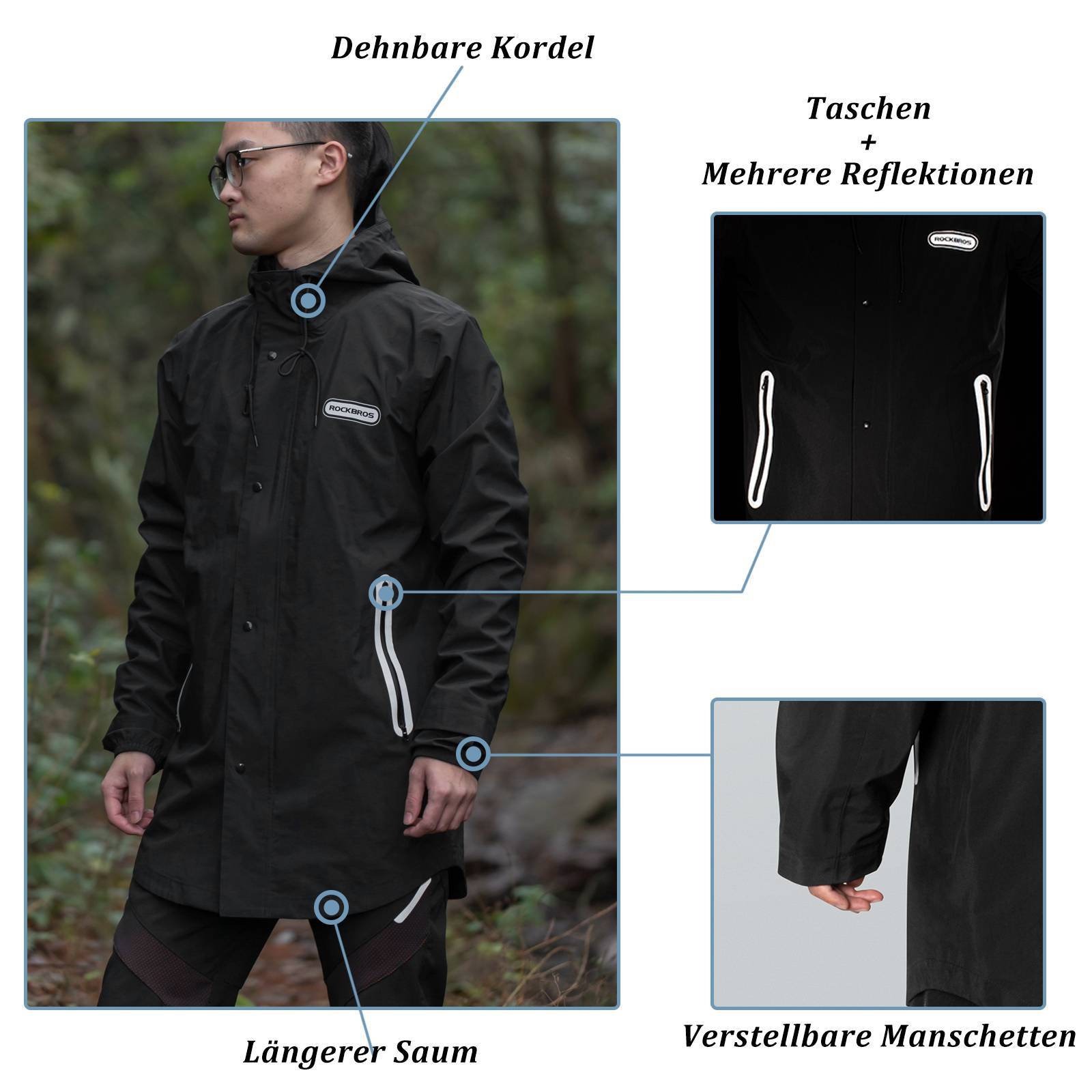 ROCKBROS Regenmantel Wasserdichter Regenponcho Verlängerte Regenjacke - Fahrradjacke ROCKBROS - EU - NooMii