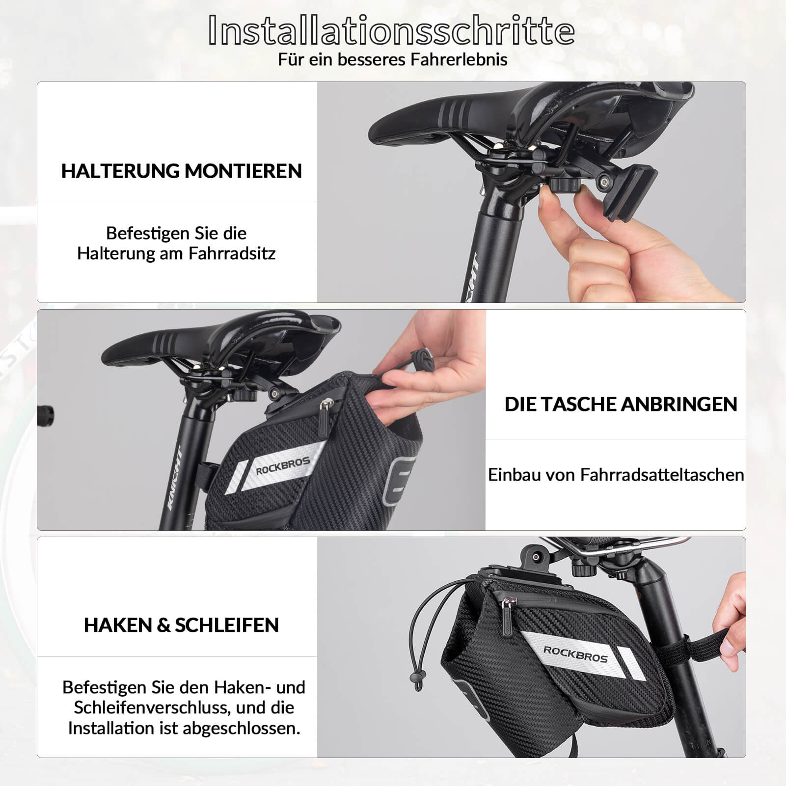 ROCKBROS Satteltasche Fahrradsitz Tasche mit Flaschenhalter Schwarz 1L - Fahrradtaschen ROCKBROS - EU - NooMii