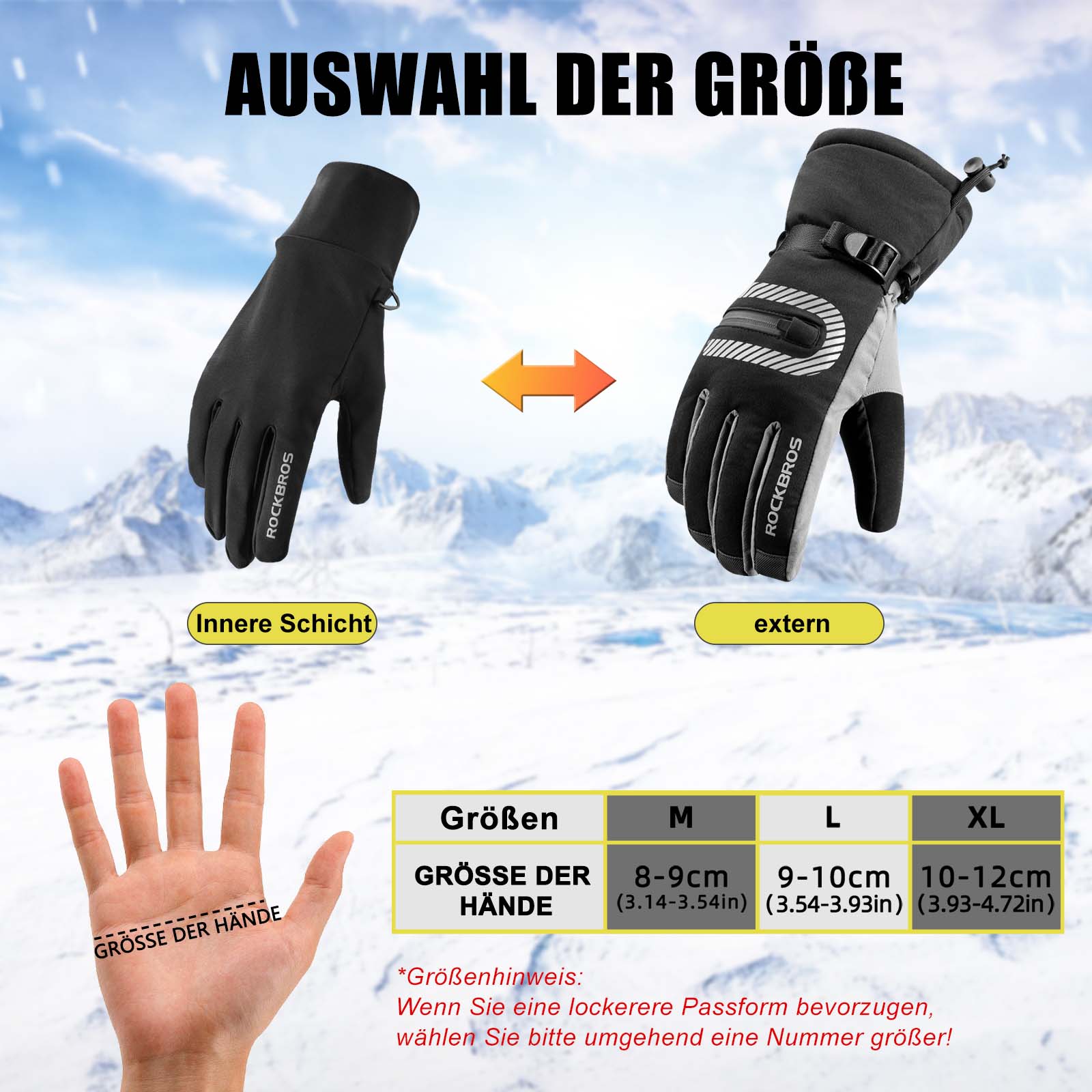 ROCKBROS Skihandschuhe 2 in 1 Winddicht Warme Handschuhe Schwarz M - 2XL - Fahrradhandschuhe ROCKBROS - EU - NooMii