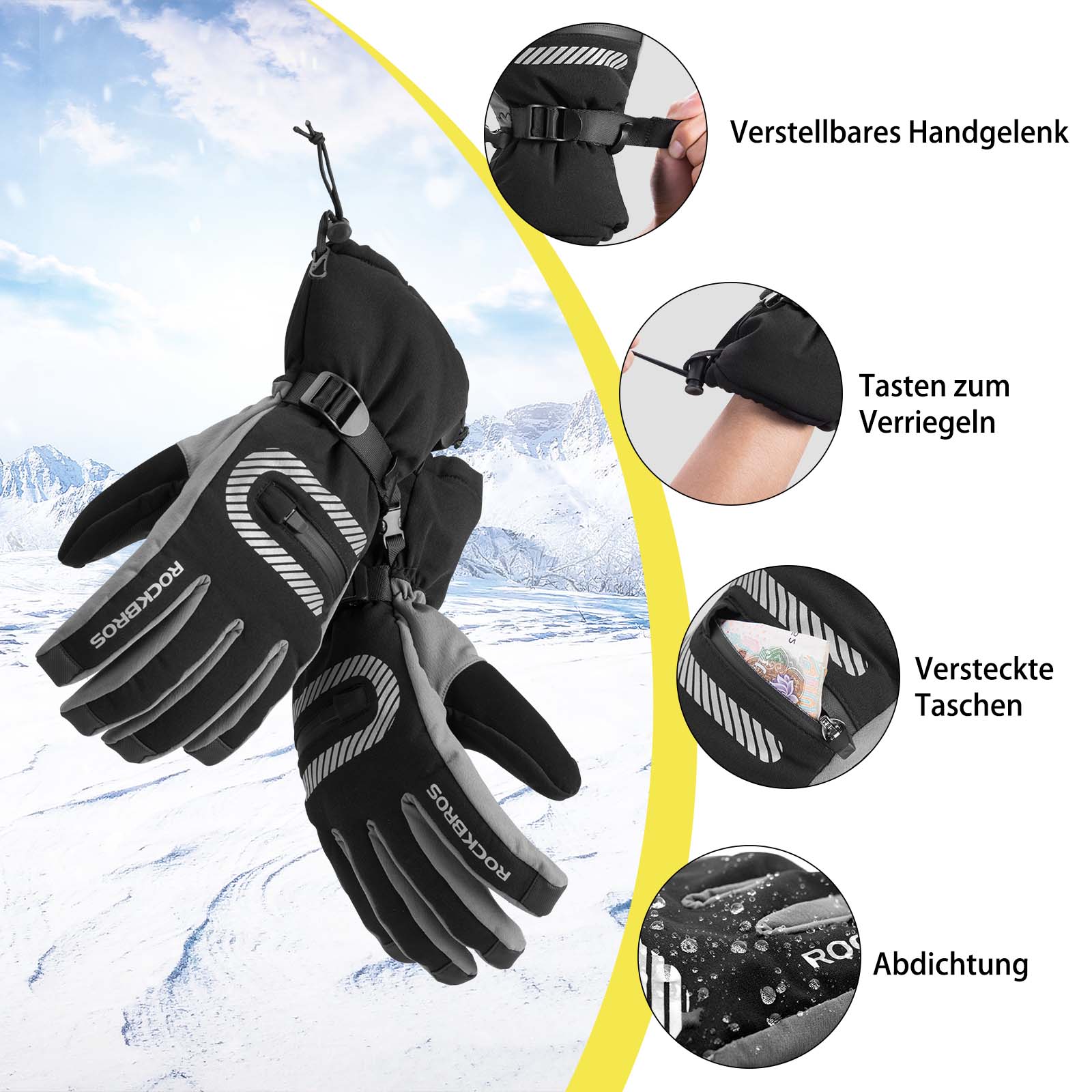 ROCKBROS Skihandschuhe 2 in 1 Winddicht Warme Handschuhe Schwarz M - 2XL - Fahrradhandschuhe ROCKBROS - EU - NooMii