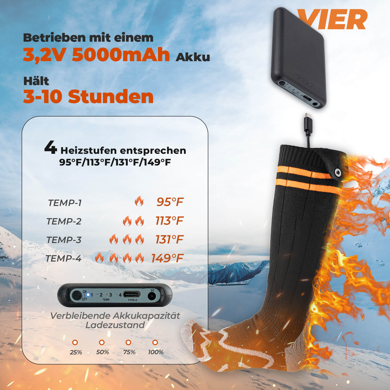 ROCKBROS Sportsocken Fahrradsocken Winter Heizsocken Wiederaufladbar 5000mAh - Fahrradsocken ROCKBROS - EU - NooMii