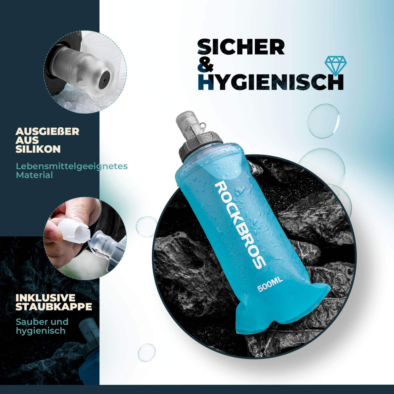 ROCKBROS Trinkflasche Faltbare Wasserflasche 500ml für Laufen Wandern Radfahren - Fahrrad Flaschenhalter ROCKBROS - EU - NooMii