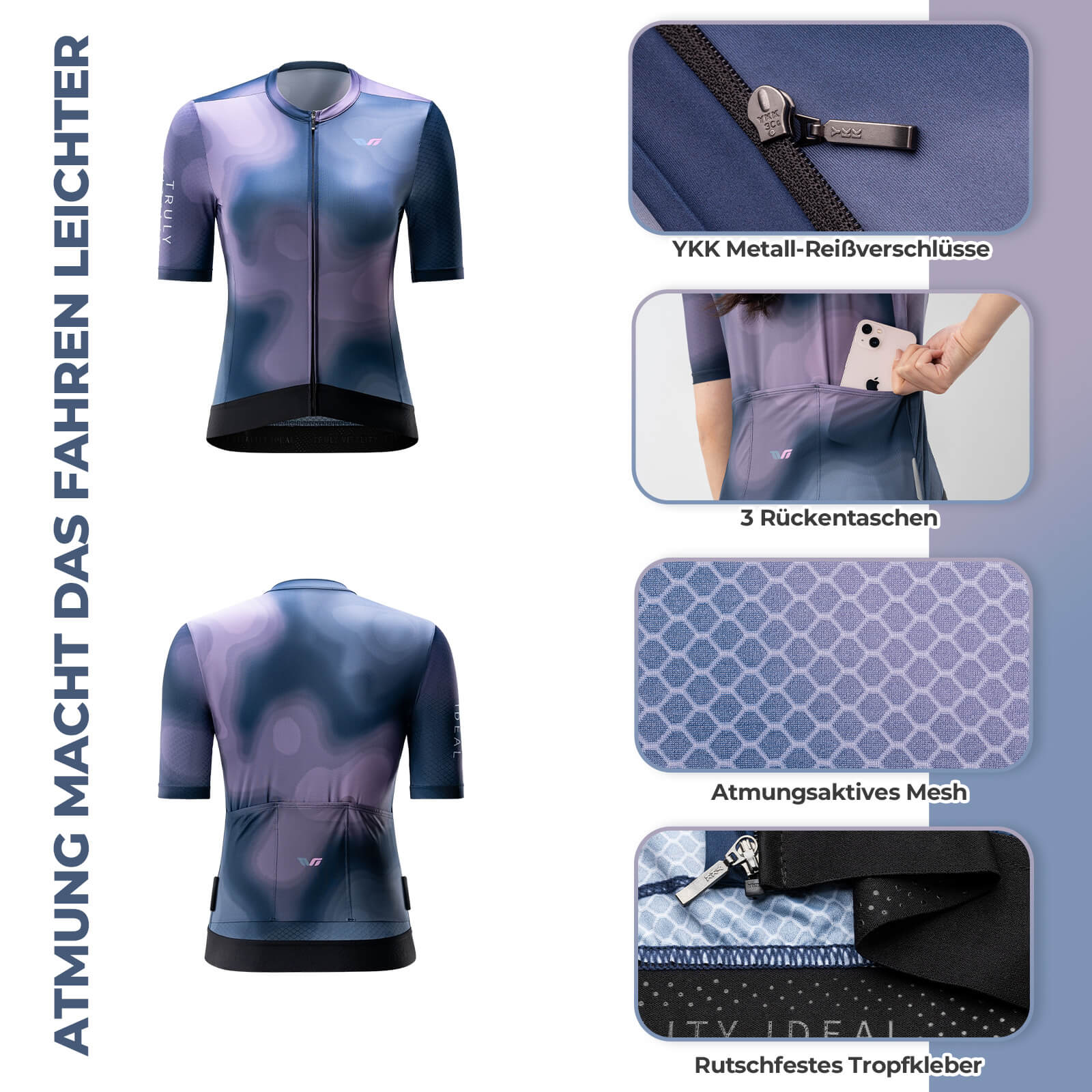 ROCKBROS TVI Damen Kurzarm - Radtrikot Sommer Schnelltrocknend mit 3 Taschen - Fahrradtrikot ROCKBROS - EU - NooMii