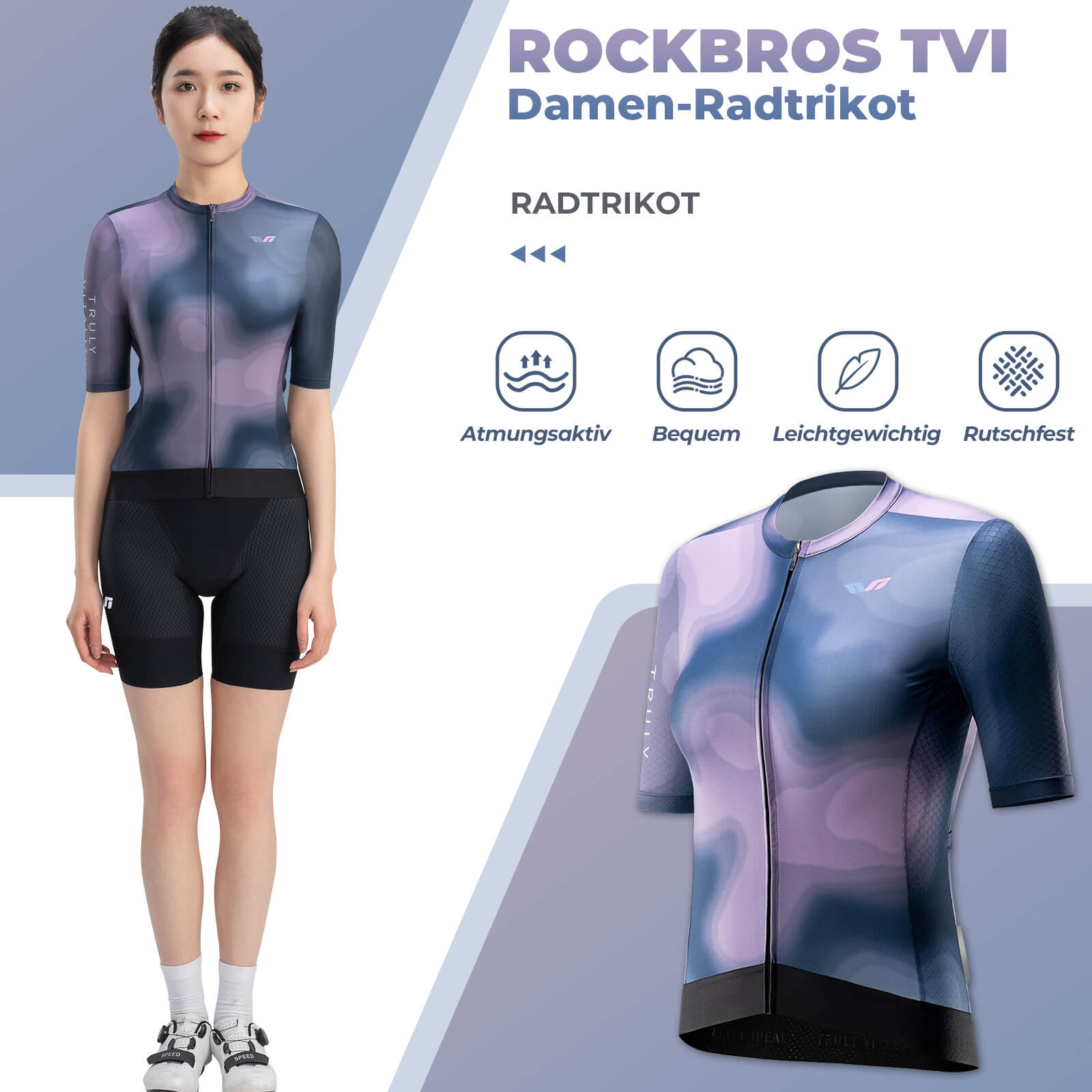 ROCKBROS TVI Damen Kurzarm - Radtrikot Sommer Schnelltrocknend mit 3 Taschen - Fahrradtrikot ROCKBROS - EU - NooMii