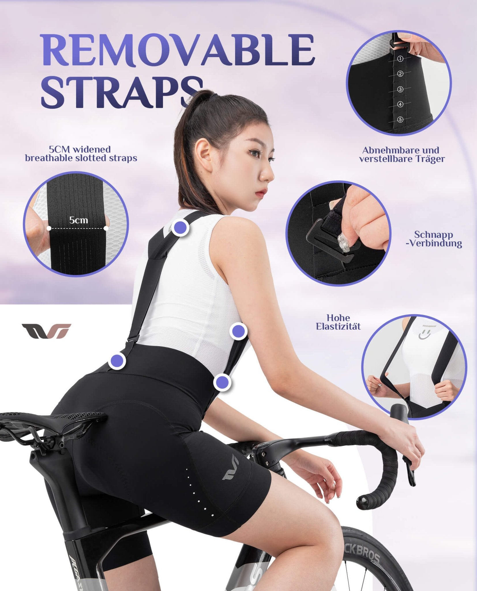 ROCKBROS TVI Fahrradhose Damen mit abnehmbaren Kurz Radsport Trägerhose - Fahrradhose ROCKBROS - EU - NooMii