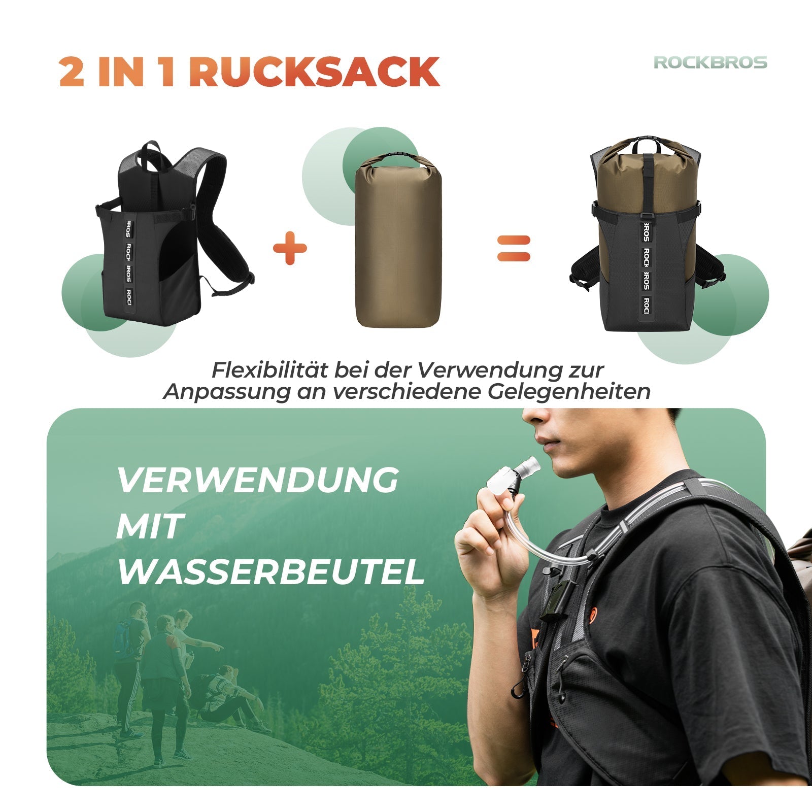 ROCKBROS Wanderrucksack Wasserdicht Split 2 in 1 Rucksack für Fahrrad 24L - Rucksack ROCKBROS - EU - NooMii