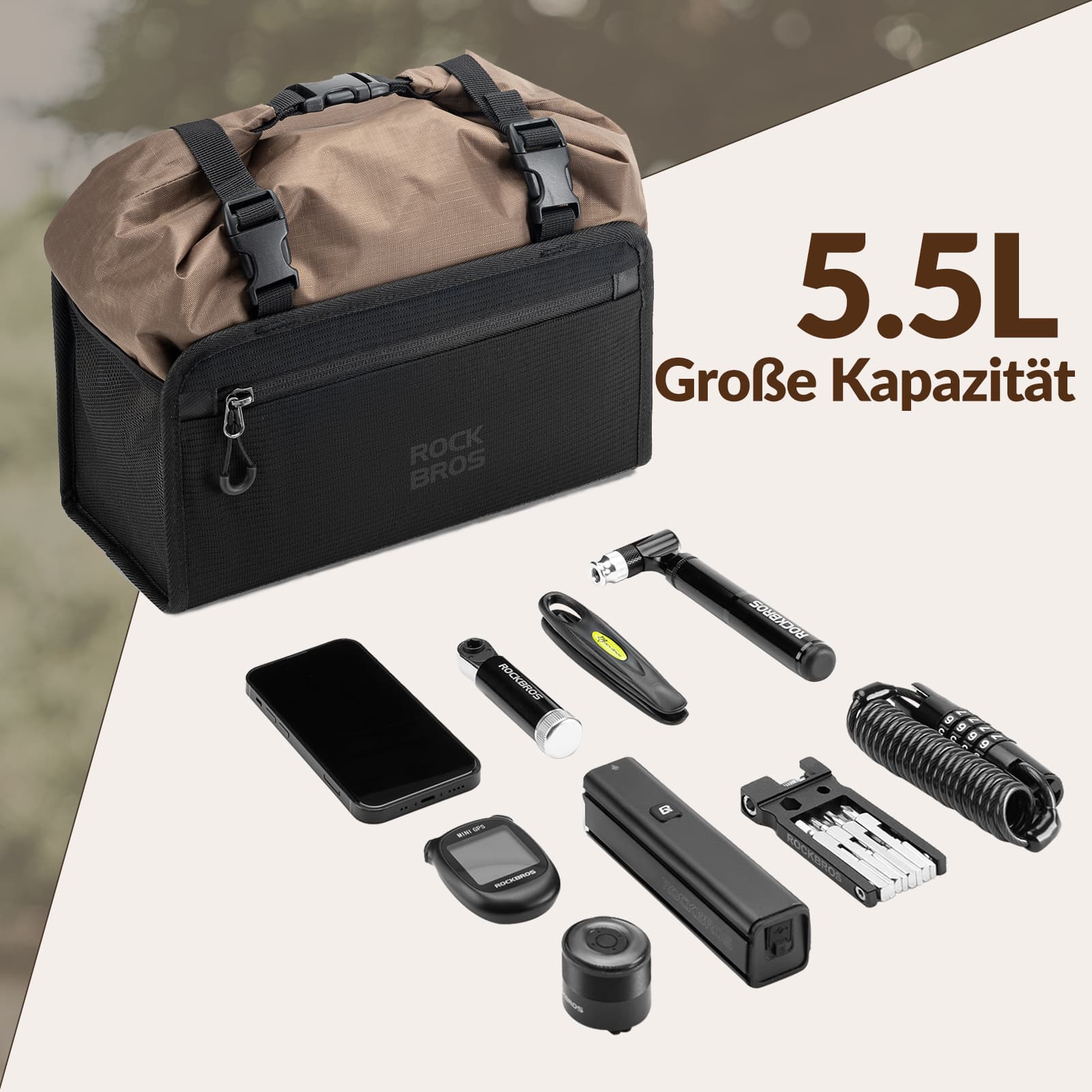 ROCKBROS Wasserdicht Lenkertasche Abnehmbar Fahrradkorb ca.5,5L - Fahrradtaschen ROCKBROS - EU - NooMii