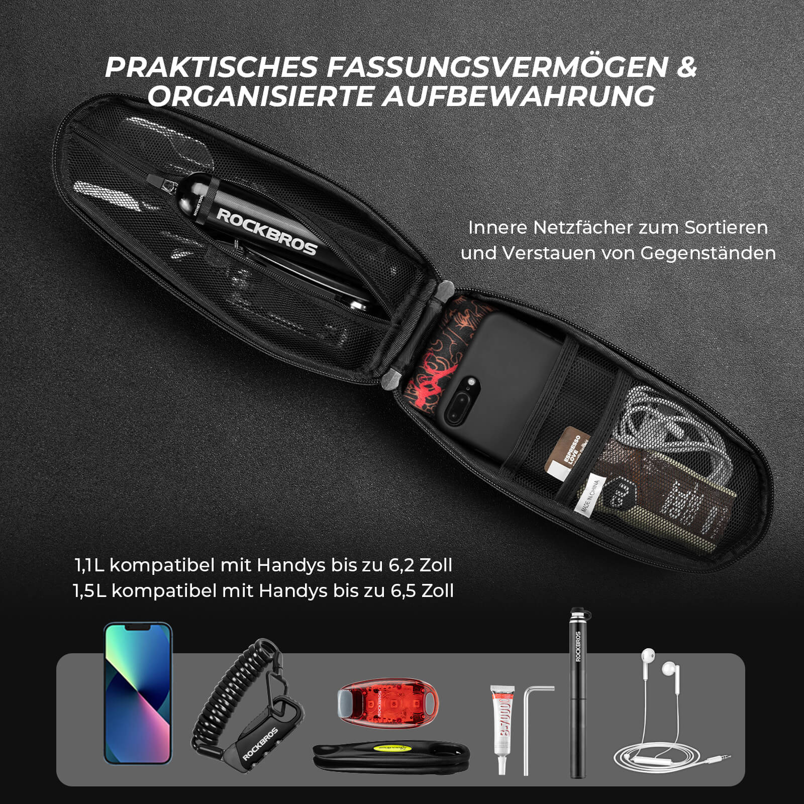 ROCKBROS Wasserdicht Oberrohrtasche Satteltasche 1L/1,5L Schwarz - Fahrradtaschen ROCKBROS - EU - NooMii