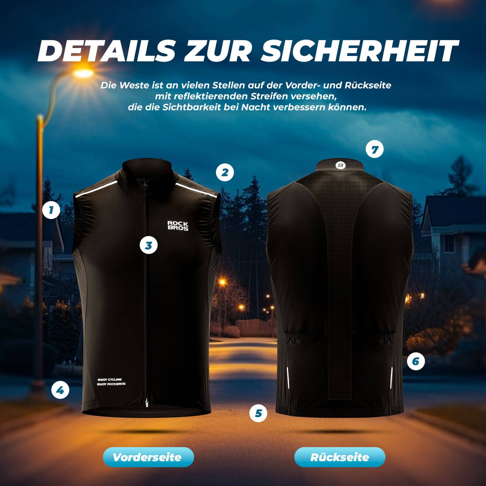 ROCKBROS Windweste Radsport Warnweste Ärmellose - Fahrradjacke ROCKBROS - EU - NooMii