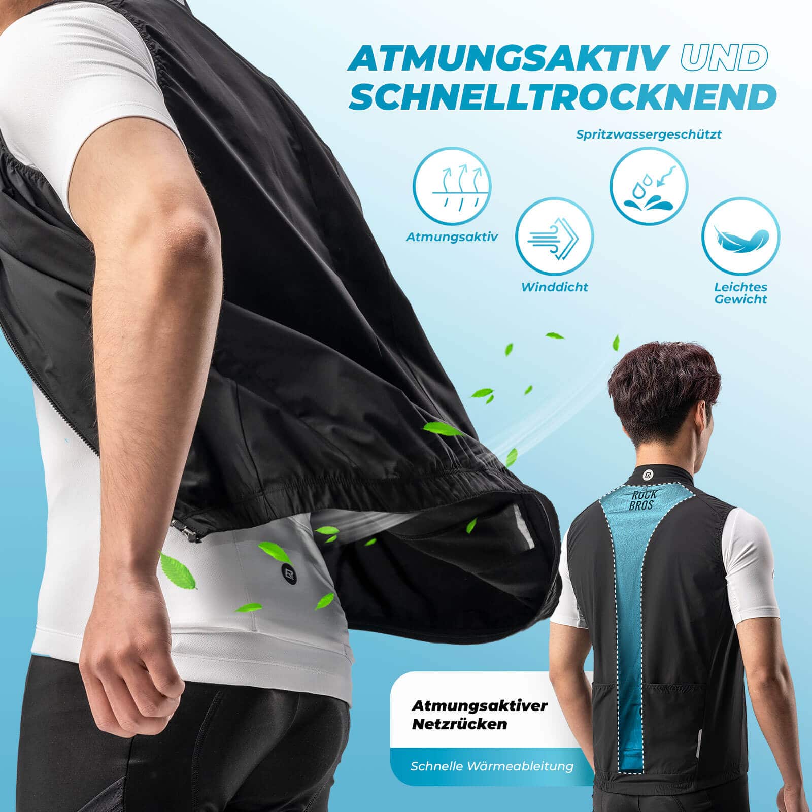 ROCKBROS Windweste Radsport Warnweste Ärmellose - Fahrradjacke ROCKBROS - EU - NooMii