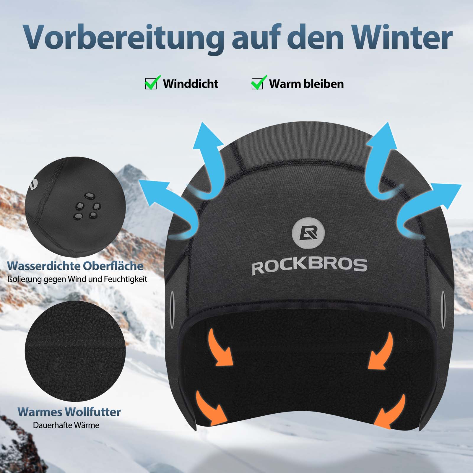 ROCKBROS Winter Fahrrad Mütze Winddicht Helmmütze mit Brillenlöcher - Fahrrad Mütze ROCKBROS - EU - NooMii