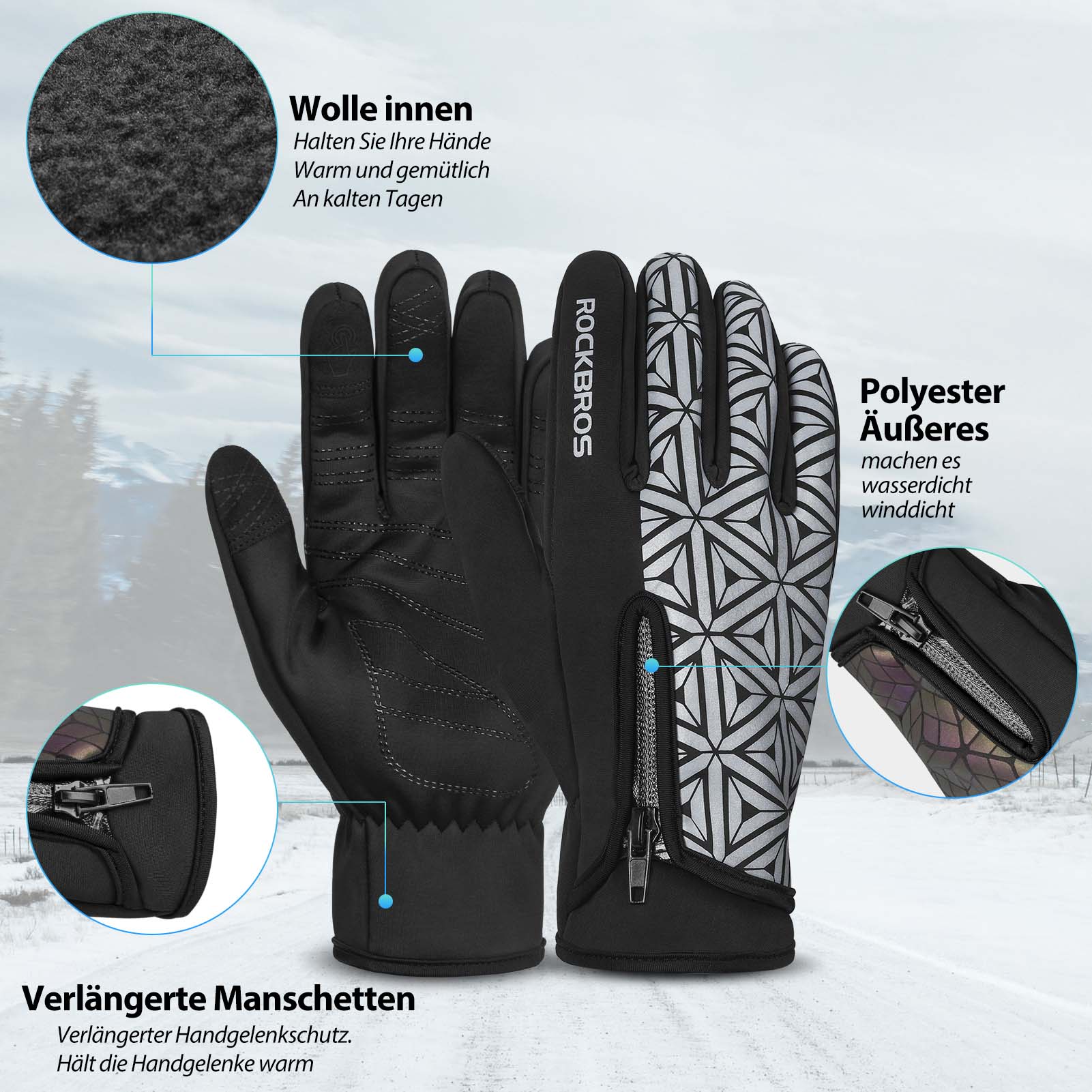 ROCKBROS Winter Fahrradhandschuhe Warm für Fahrrad Laufen Fitness Unisex - Fahrradhandschuhe ROCKBROS - EU - NooMii
