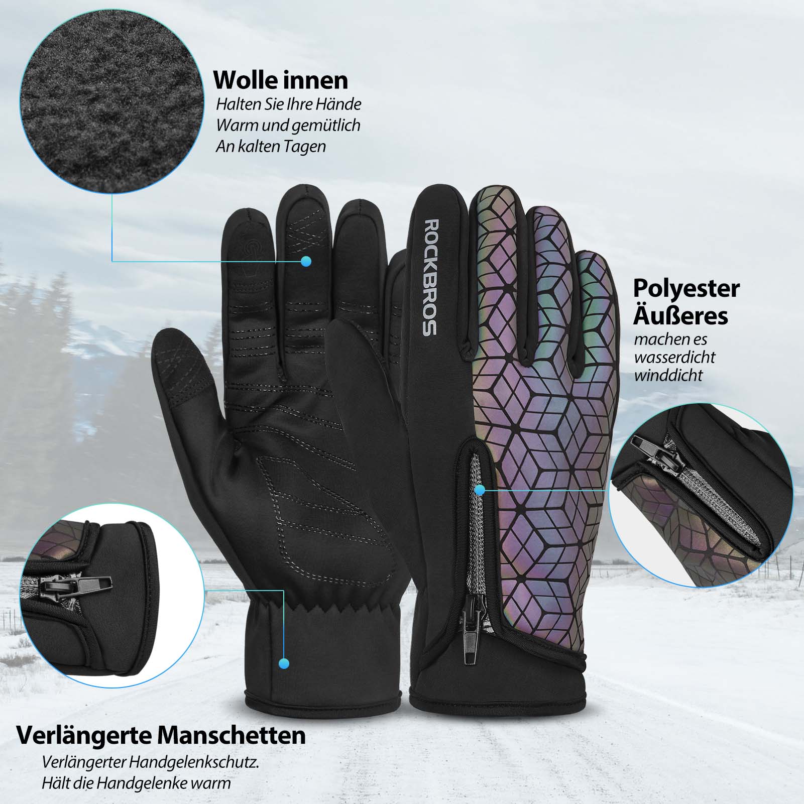 ROCKBROS Winter Fahrradhandschuhe Warm für Fahrrad Laufen Fitness Unisex - Fahrradhandschuhe ROCKBROS - EU - NooMii