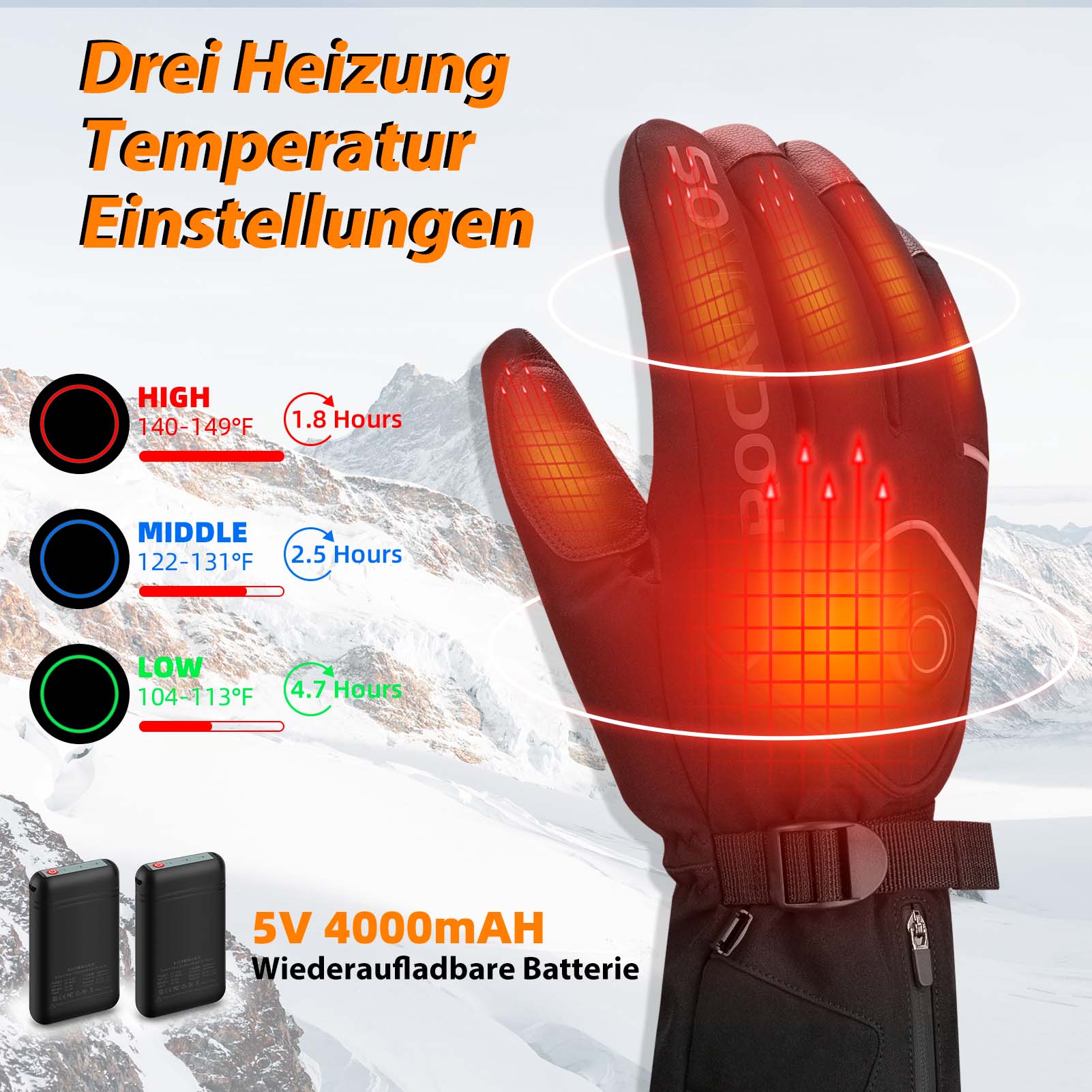 ROCKBROS Winter Skihandschuhe Wiederaufladbare Beheizte Handschuhe Schwarz - Fahrradhandschuhe ROCKBROS - EU - NooMii