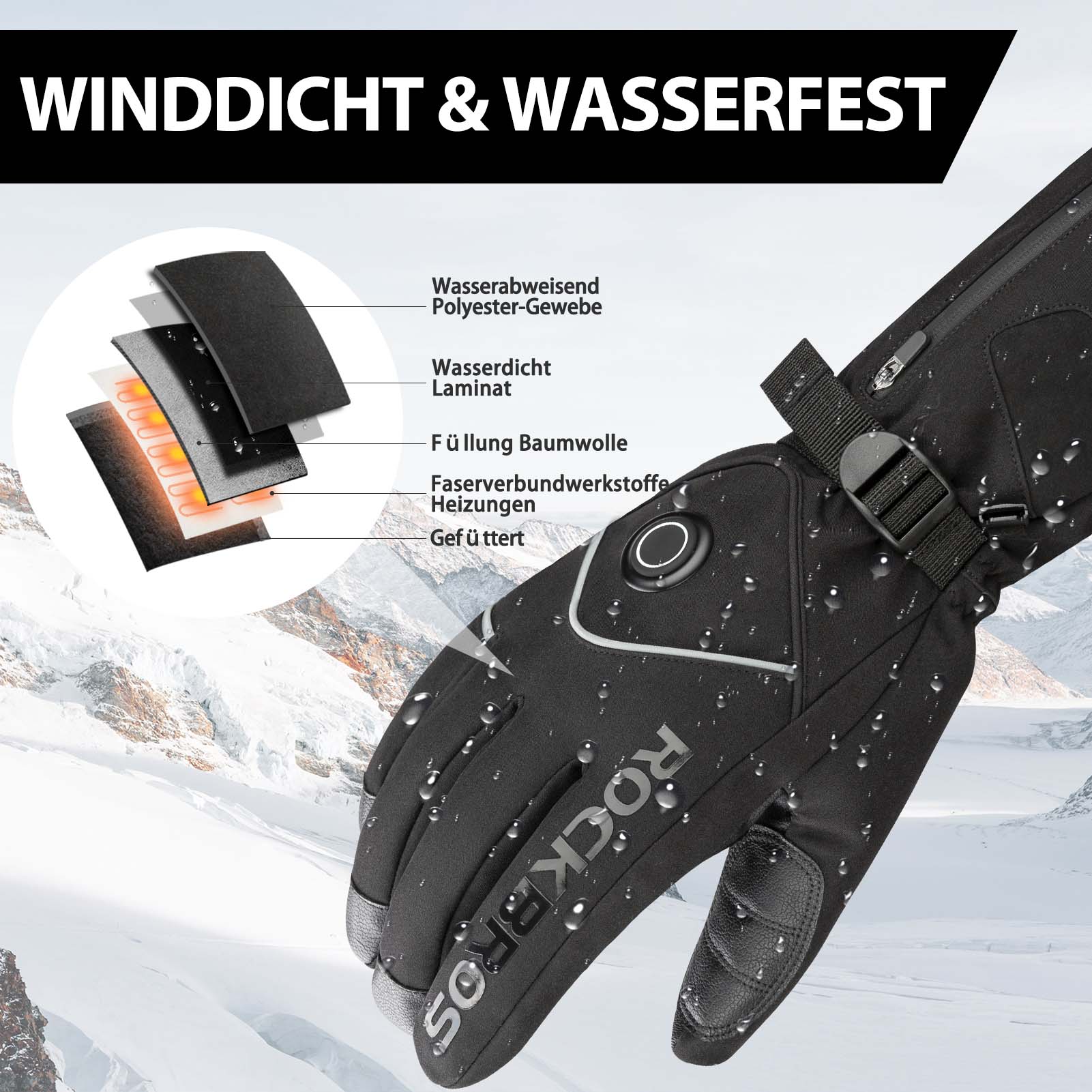ROCKBROS Winter Skihandschuhe Wiederaufladbare Beheizte Handschuhe Schwarz - Fahrradhandschuhe ROCKBROS - EU - NooMii