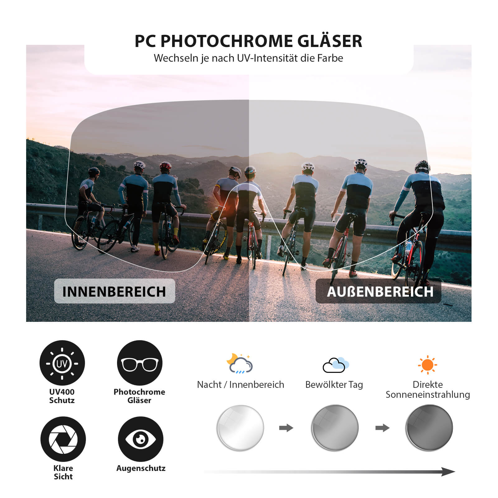 Selbsttönende Sonnenbrille Ultraleicht UV400 Schutz Grün - Fahrradbrille ROCKBROS - EU - NooMii