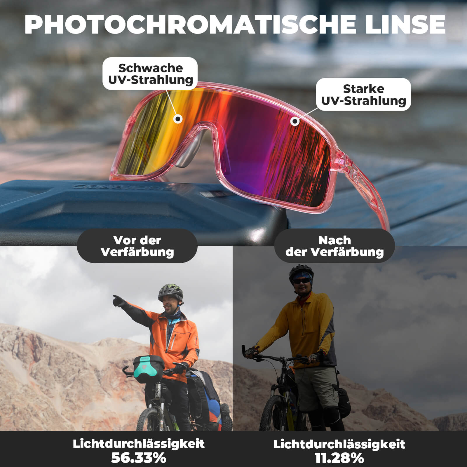 Sonnenbrille Selbsttönend UV400 - Schutz – SHOWDOW Serie - Fahrradbrille ROCKBROS - EU - NooMii