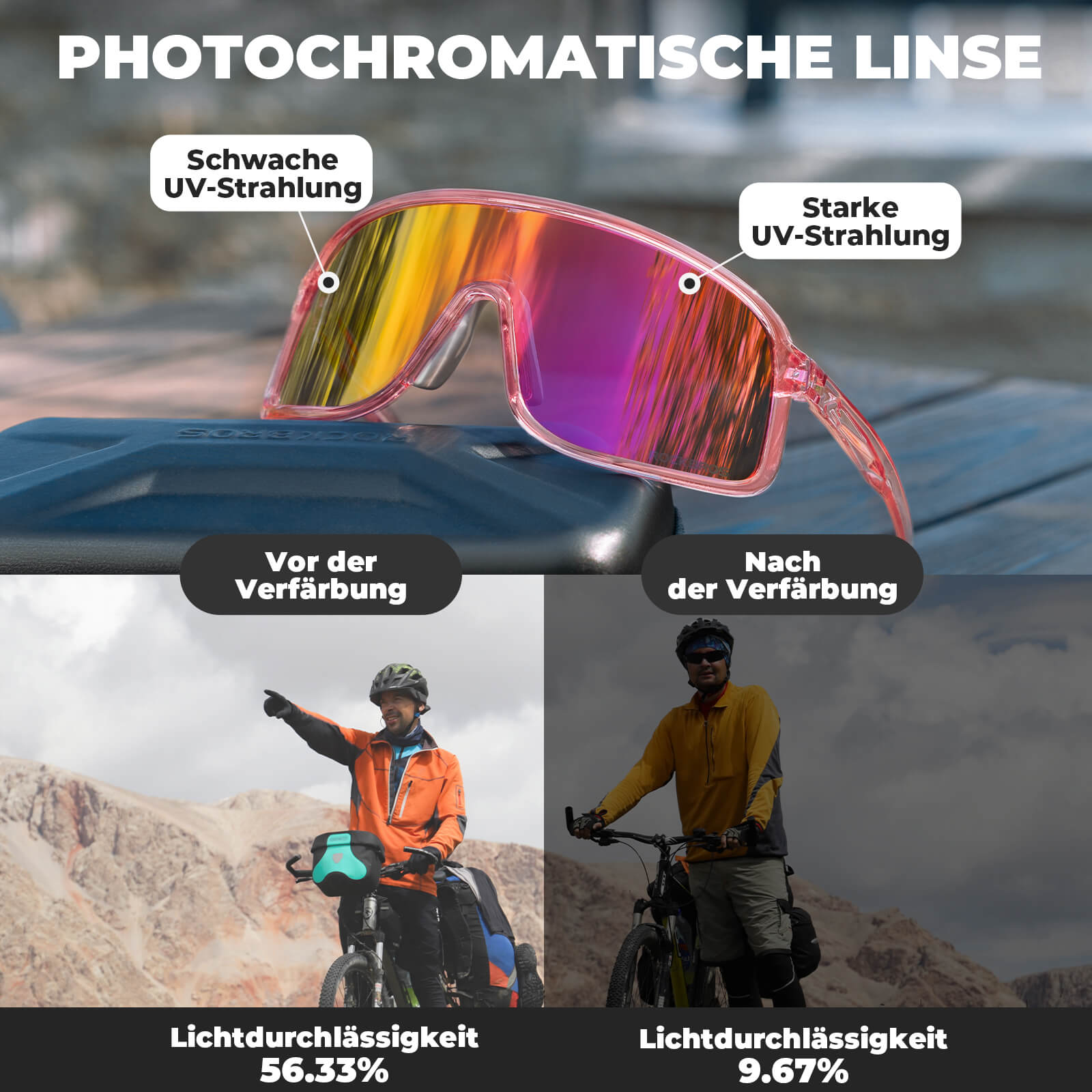 Sonnenbrille Selbsttönend UV400 - Schutz – SHOWDOW Serie - Fahrradbrille ROCKBROS - EU - NooMii