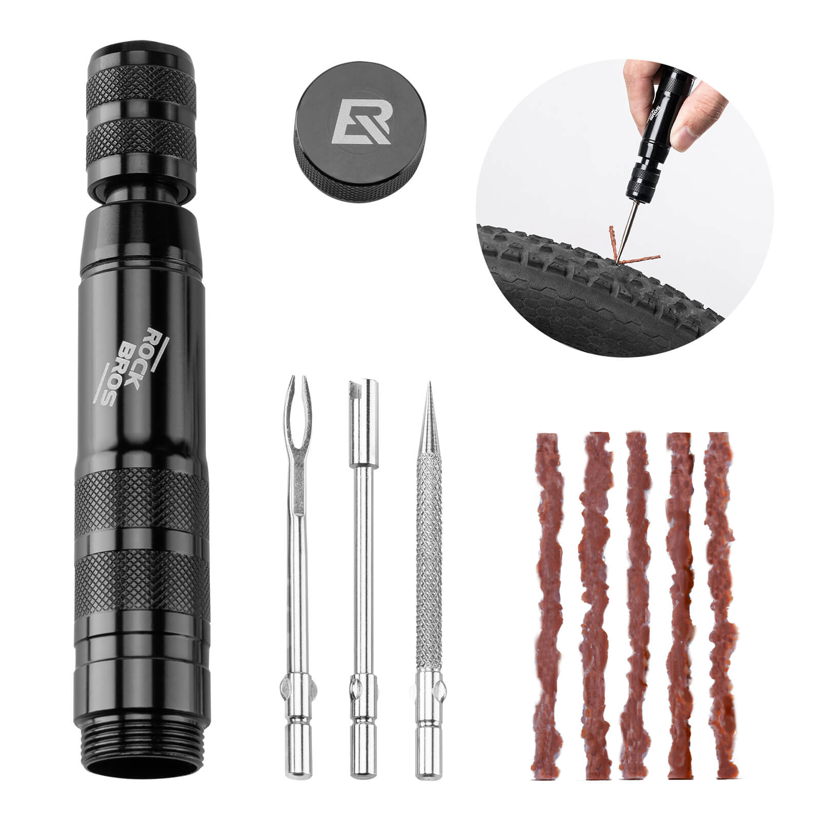 Tubeless Reifenpannenset mit Gummistopfen, Aluminiumgehäus, Griff - Werkzeuge ROCKBROS - EU - NooMii