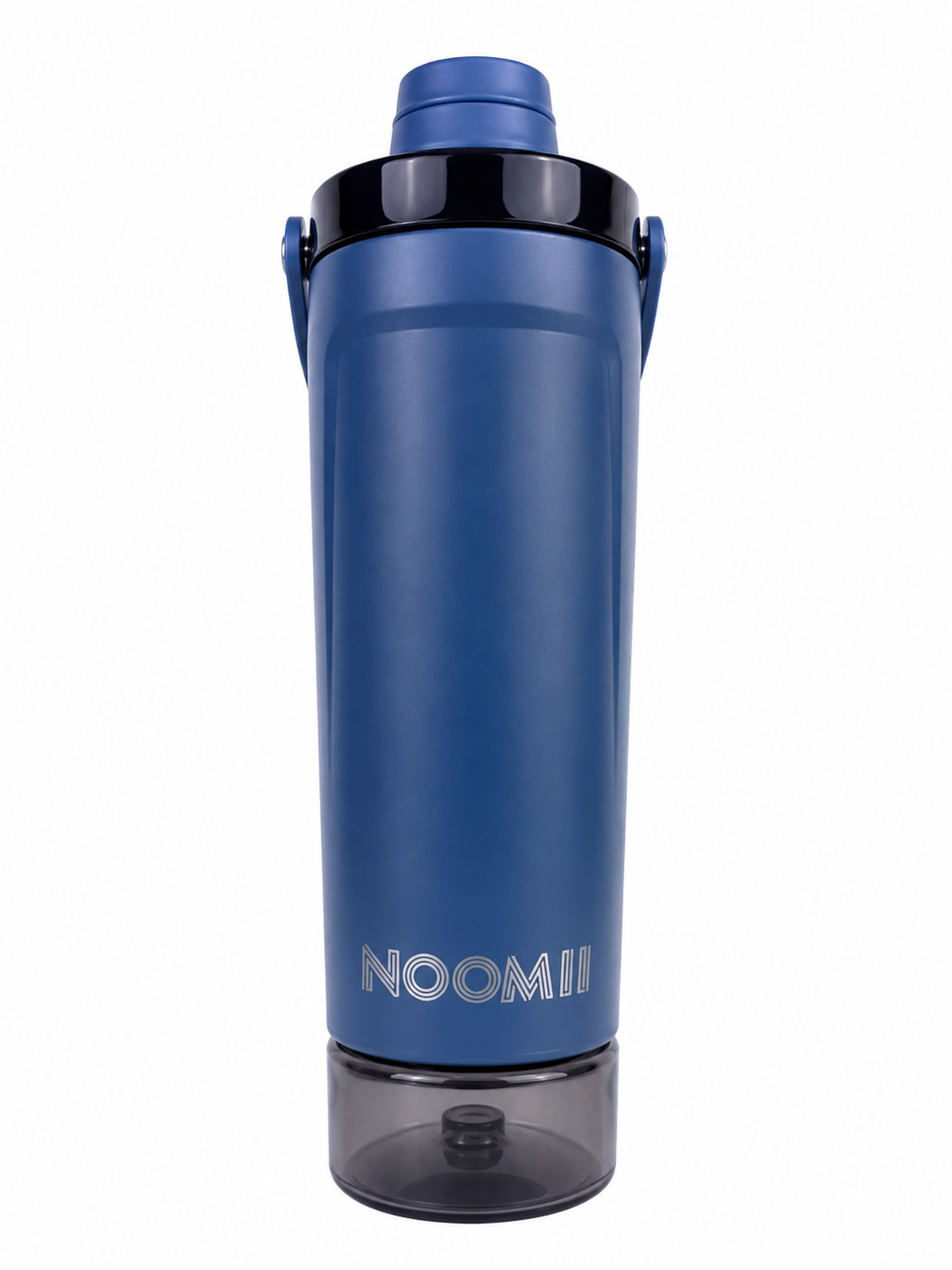 NooMii ProShake 600 Protein-Shaker in Dunkelblau mit Tragegriff, 600 ml Edelstahl