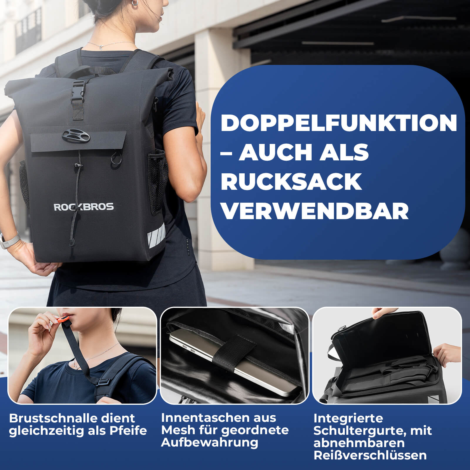 3 in 1 Wasserdicht Gepäckträgertasche Rucksack Umhängetasche 18L - Fahrradtaschen ROCKBROS - EU - NooMii