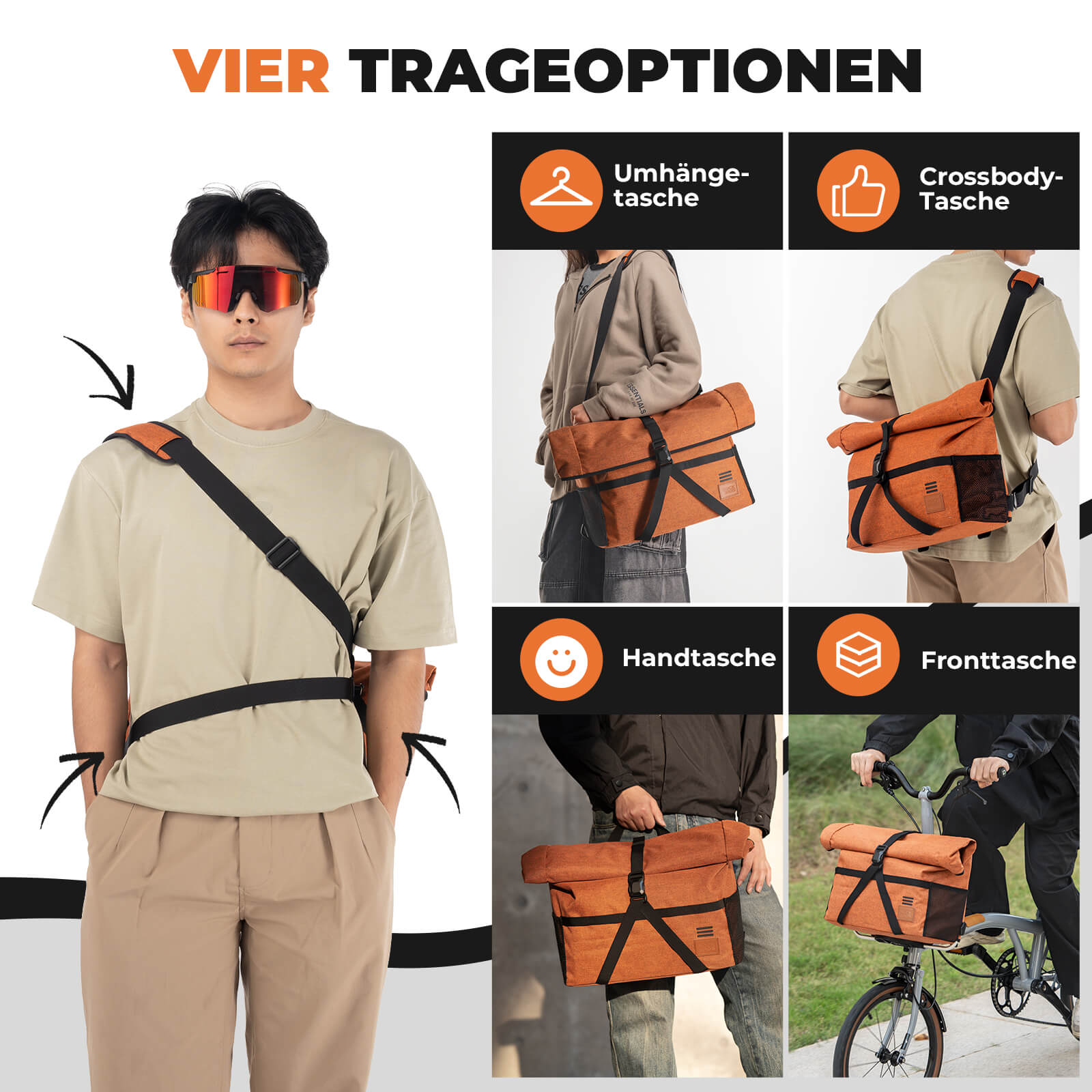 4 - in - 1 Fahrradtasche für Brompton Magnetverschluss 8 - 10L - Fahrradtaschen ROCKBROS - EU - NooMii