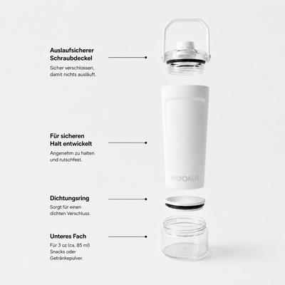 NooMii ProShake 600 – Edelstahl Thermo-Shaker mit Pulverfach (600 ml)