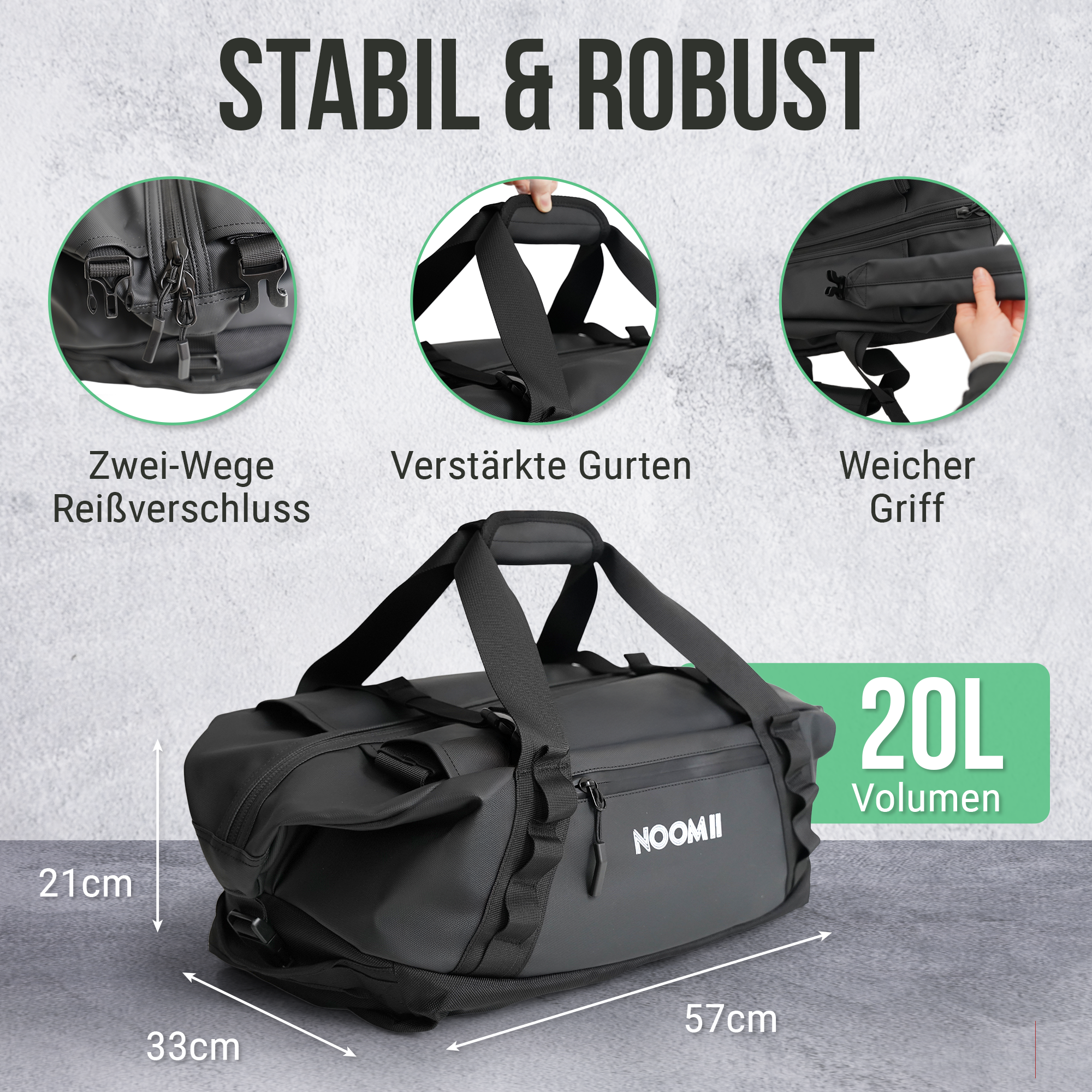 NooMii Sporttasche mit Rucksack-Funktion – 2-in-1 Gym & Travel Bag