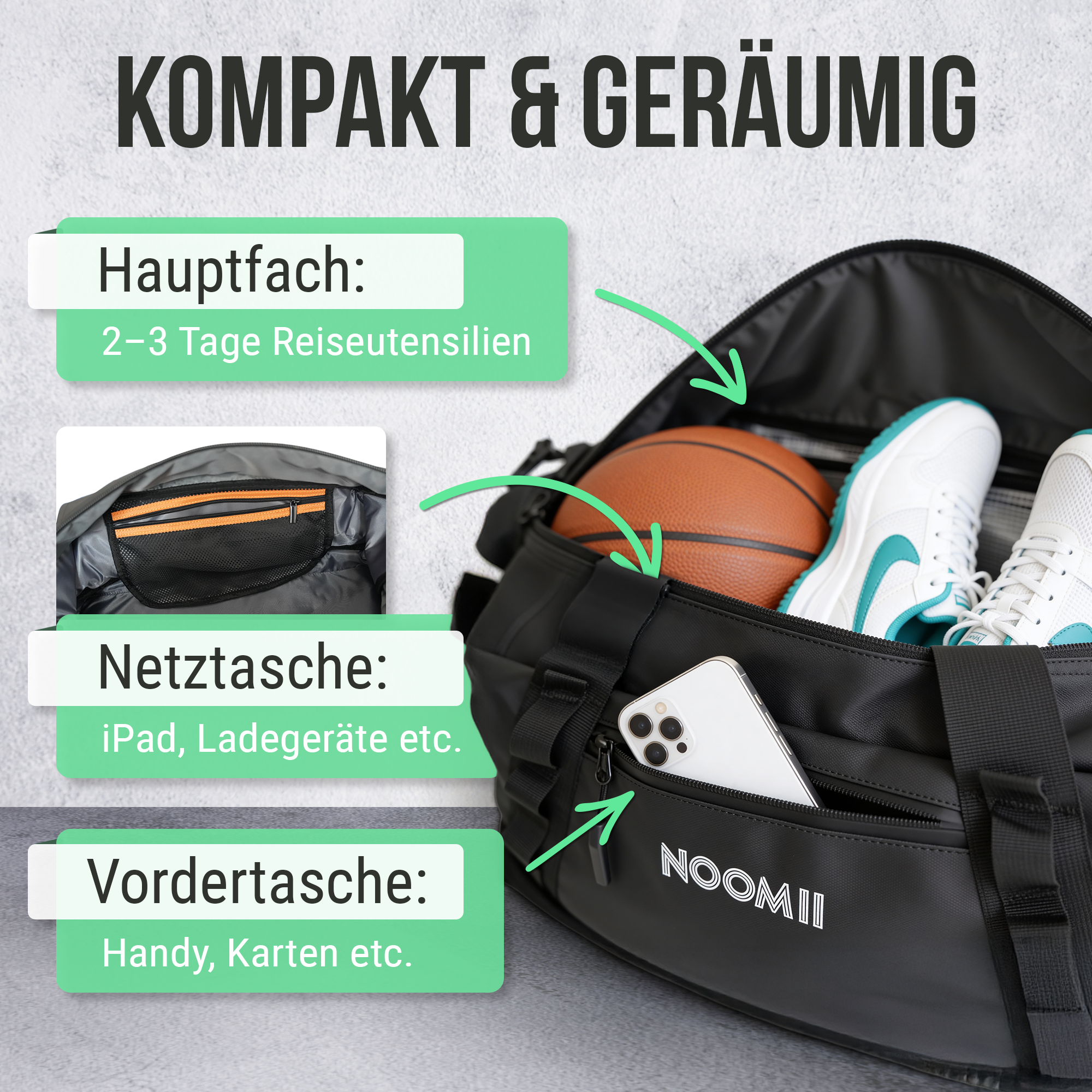 NooMii Sporttasche mit Rucksack-Funktion – 2-in-1 Gym & Travel Bag