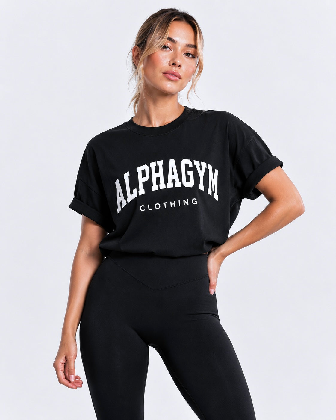 ALPHA GYM "COLLEGE" OVERSIZED WOMEN T-SHIRT BLACK