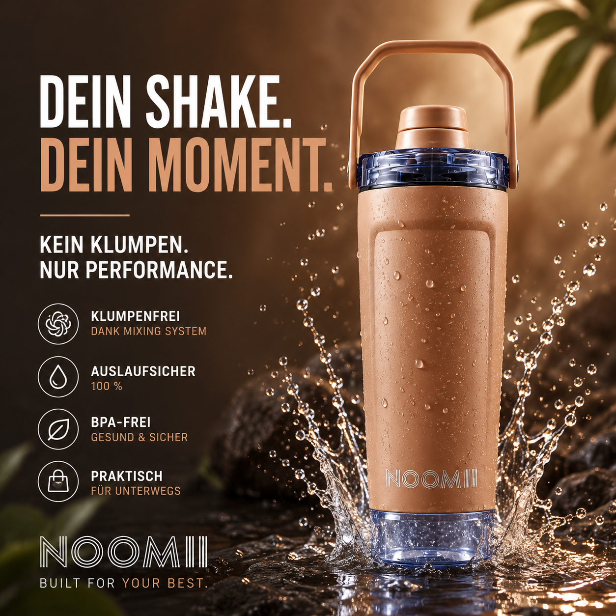 NooMii ProShake 600 – Edelstahl Thermo-Shaker mit Pulverfach (600 ml)