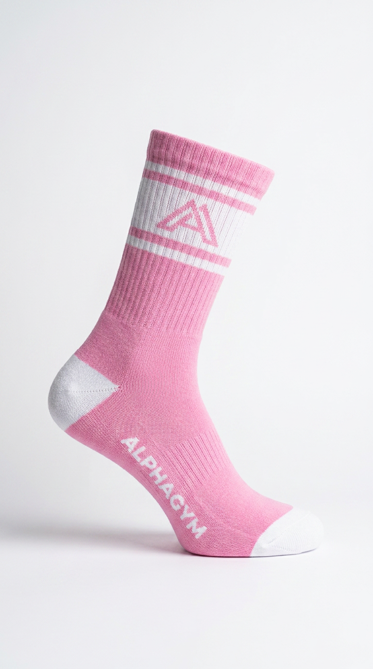 ALPHAGYM Performance Crew Socks – Pink/White