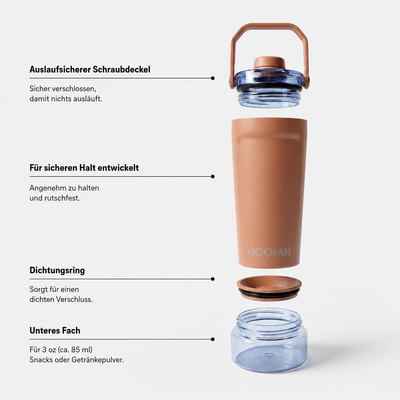 NooMii ProShake 600 – Edelstahl Thermo-Shaker mit Pulverfach (600 ml)