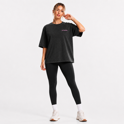 ALPHA GYM "LIFTING CLUB" OVERSIZED WOMEN T-SHIRT GREY WASHED/ PINK