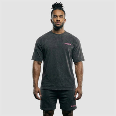 ALPHA GYM "LIFTING CLUB" OVERSIZED T-SHIRT GREY WASHED/ PINK
