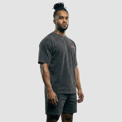 ALPHA GYM "LIFTING CLUB" OVERSIZED T-SHIRT GREY WASHED/ PINK