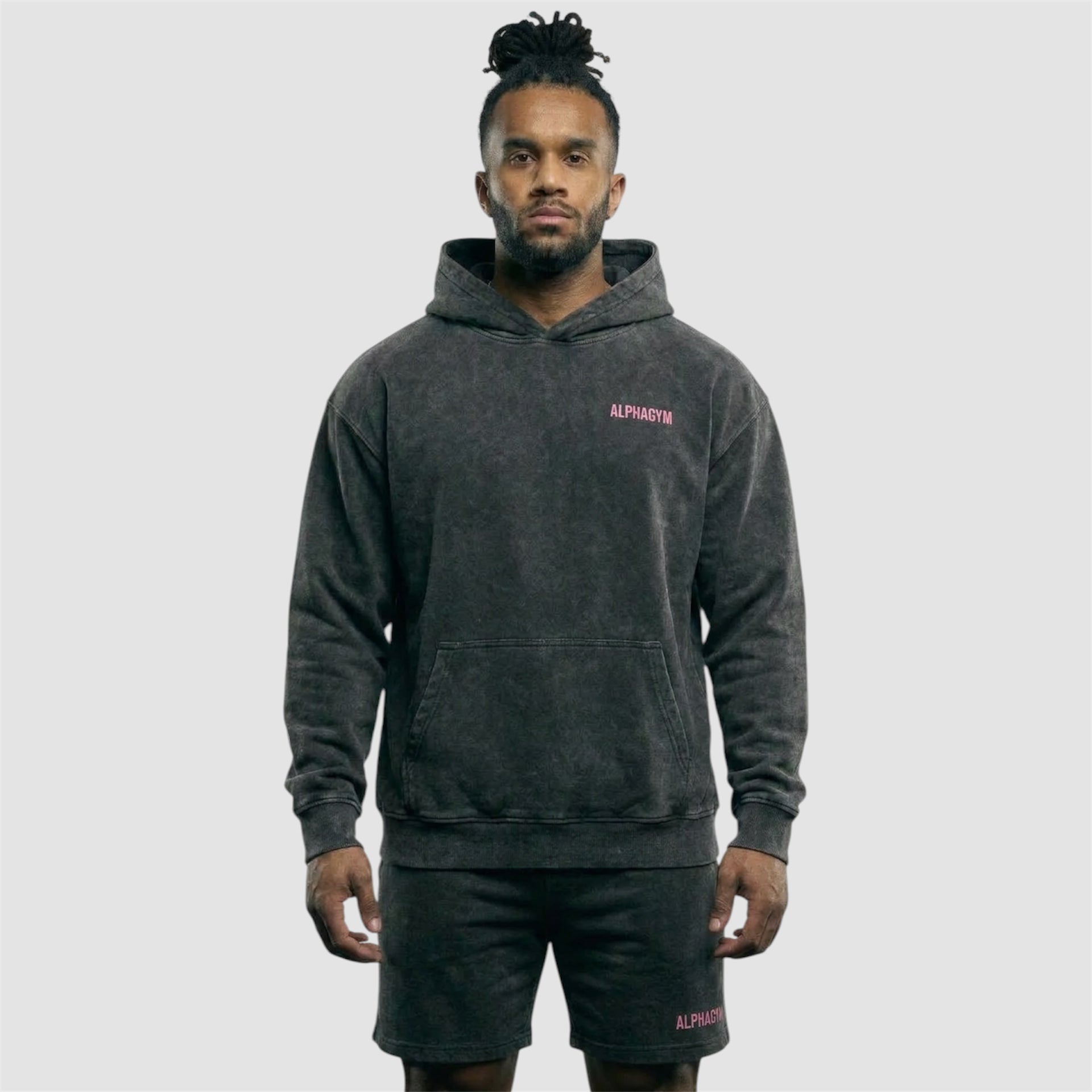 ALPHA GYM LIFTING CLUB  HOODIE GREY WASHED / PINK