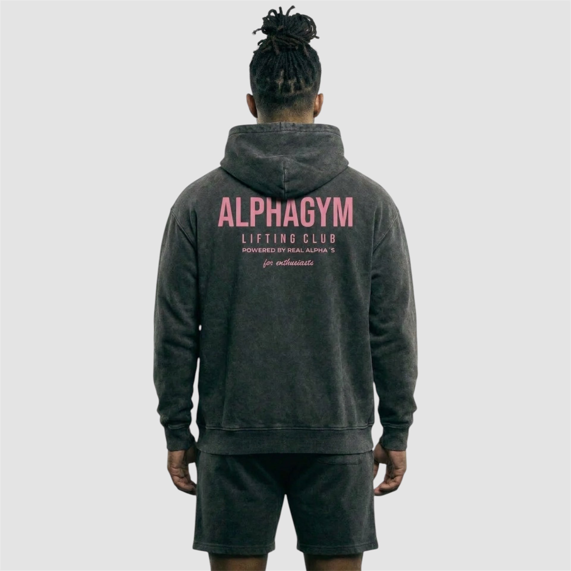 ALPHA GYM LIFTING CLUB  HOODIE GREY WASHED / PINK