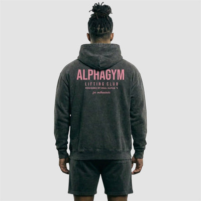 ALPHA GYM LIFTING CLUB  HOODIE GREY WASHED / PINK