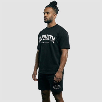 ALPHA GYM "COLLEGE" OVERSIZED FITNESS T-SHIRT BLACK